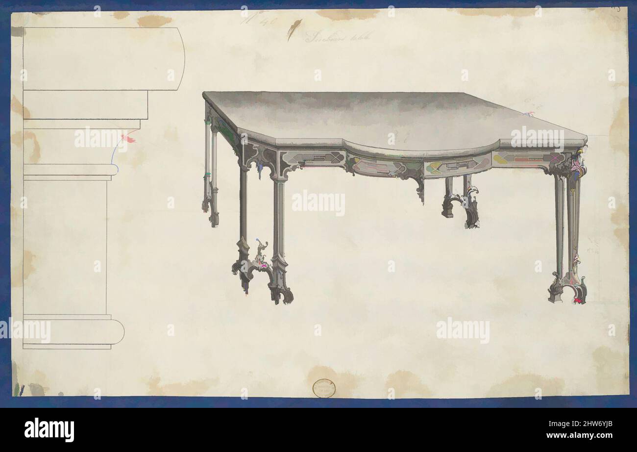 Art inspired by Sideboard Table, from Chippendale Drawings, Vol. II, ca. 1753–54, Black ink, gray wash, sheet: 8 5/8 x 13 5/8 in. (21.8 x 34.6 cm), Thomas Chippendale (British, baptised Otley, West Yorkshire 1718–1779 London, Classic works modernized by Artotop with a splash of modernity. Shapes, color and value, eye-catching visual impact on art. Emotions through freedom of artworks in a contemporary way. A timeless message pursuing a wildly creative new direction. Artists turning to the digital medium and creating the Artotop NFT Stock Photo