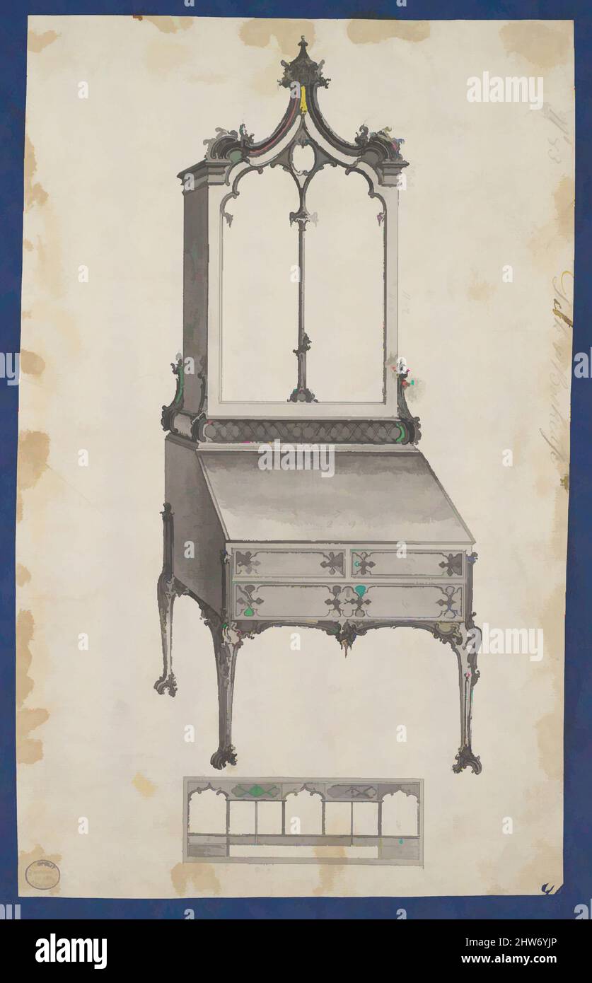 Art inspired by Desk and Bookcase, from Chippendale Drawings, Vol. II, ca. 1753–54, Black ink, gray wash, sheet: 12 11/16 x 7 7/8 in. (32.2 x 20.1 cm), Thomas Chippendale (British, baptised Otley, West Yorkshire 1718–1779 London, Classic works modernized by Artotop with a splash of modernity. Shapes, color and value, eye-catching visual impact on art. Emotions through freedom of artworks in a contemporary way. A timeless message pursuing a wildly creative new direction. Artists turning to the digital medium and creating the Artotop NFT Stock Photo