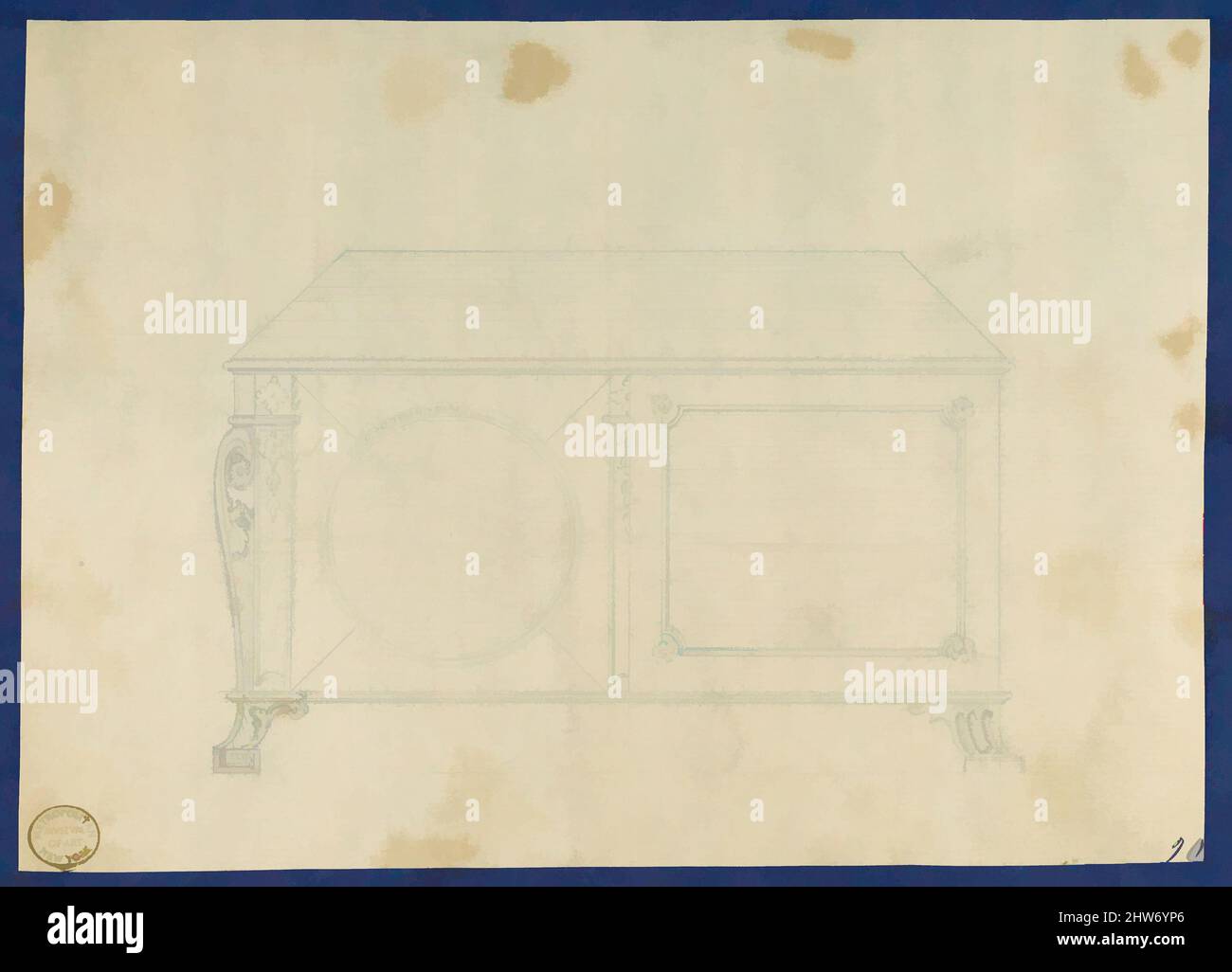 Art inspired by French Commode, from Chippendale Drawings, Vol. II, ca. 1753–54, Graphite, sheet: 6 x 8 5/16 in. (15.2 x 21.1 cm), Thomas Chippendale (British, baptised Otley, West Yorkshire 1718–1779 London, Classic works modernized by Artotop with a splash of modernity. Shapes, color and value, eye-catching visual impact on art. Emotions through freedom of artworks in a contemporary way. A timeless message pursuing a wildly creative new direction. Artists turning to the digital medium and creating the Artotop NFT Stock Photo