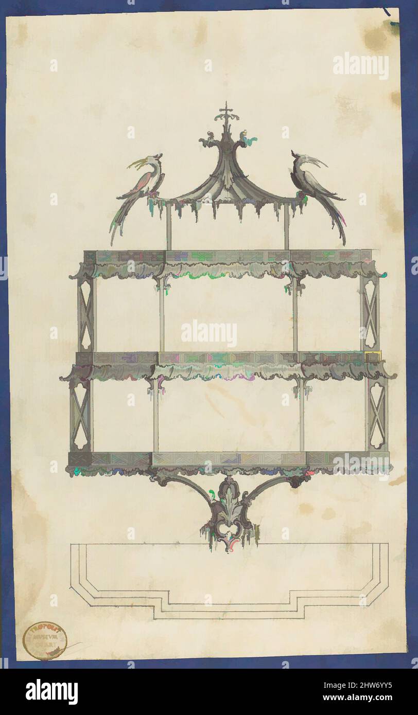 Art inspired by Hanging Shelves, from Chippendale Drawings, Vol. II, ca. 1753–54, Black ink, gray wash, sheet: 7 3/8 x 4 1/2 in. (18.7 x 11.5 cm), Thomas Chippendale (British, baptised Otley, West Yorkshire 1718–1779 London, Classic works modernized by Artotop with a splash of modernity. Shapes, color and value, eye-catching visual impact on art. Emotions through freedom of artworks in a contemporary way. A timeless message pursuing a wildly creative new direction. Artists turning to the digital medium and creating the Artotop NFT Stock Photo