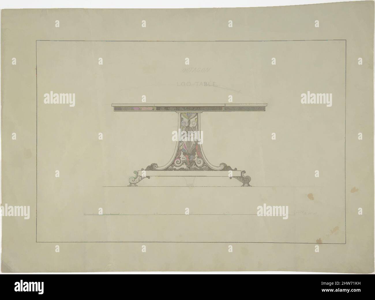 Art inspired by Design for Loo-Table, 1835–1900, Ink, Robert William Hume (British, London 1816–1904 Long Island City, Classic works modernized by Artotop with a splash of modernity. Shapes, color and value, eye-catching visual impact on art. Emotions through freedom of artworks in a contemporary way. A timeless message pursuing a wildly creative new direction. Artists turning to the digital medium and creating the Artotop NFT Stock Photo