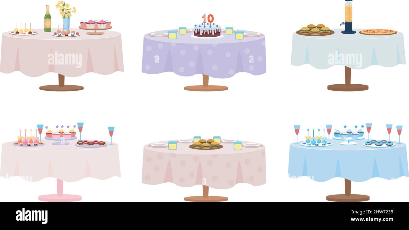 Table served for party semi flat color vector object set Stock Vector