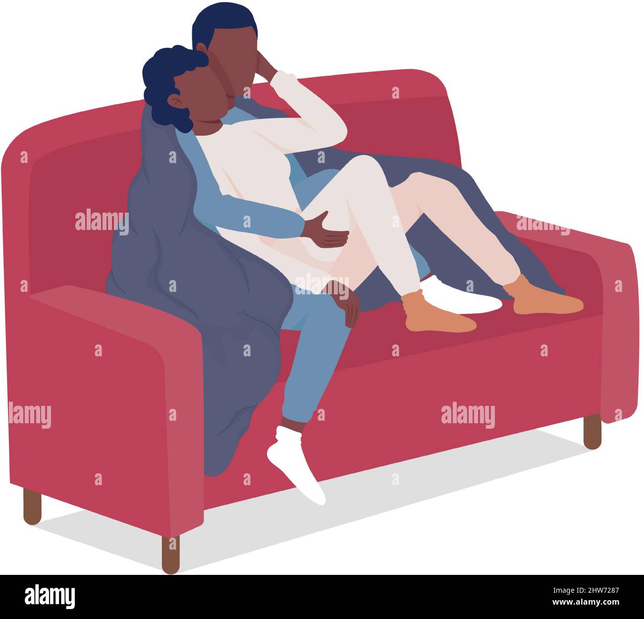 Couple sitting on couch semi flat color vector characters Stock Vector