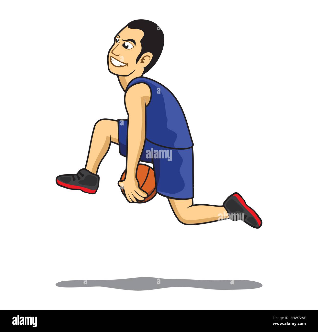 Basketball player cartoon character slam dunk design illustration