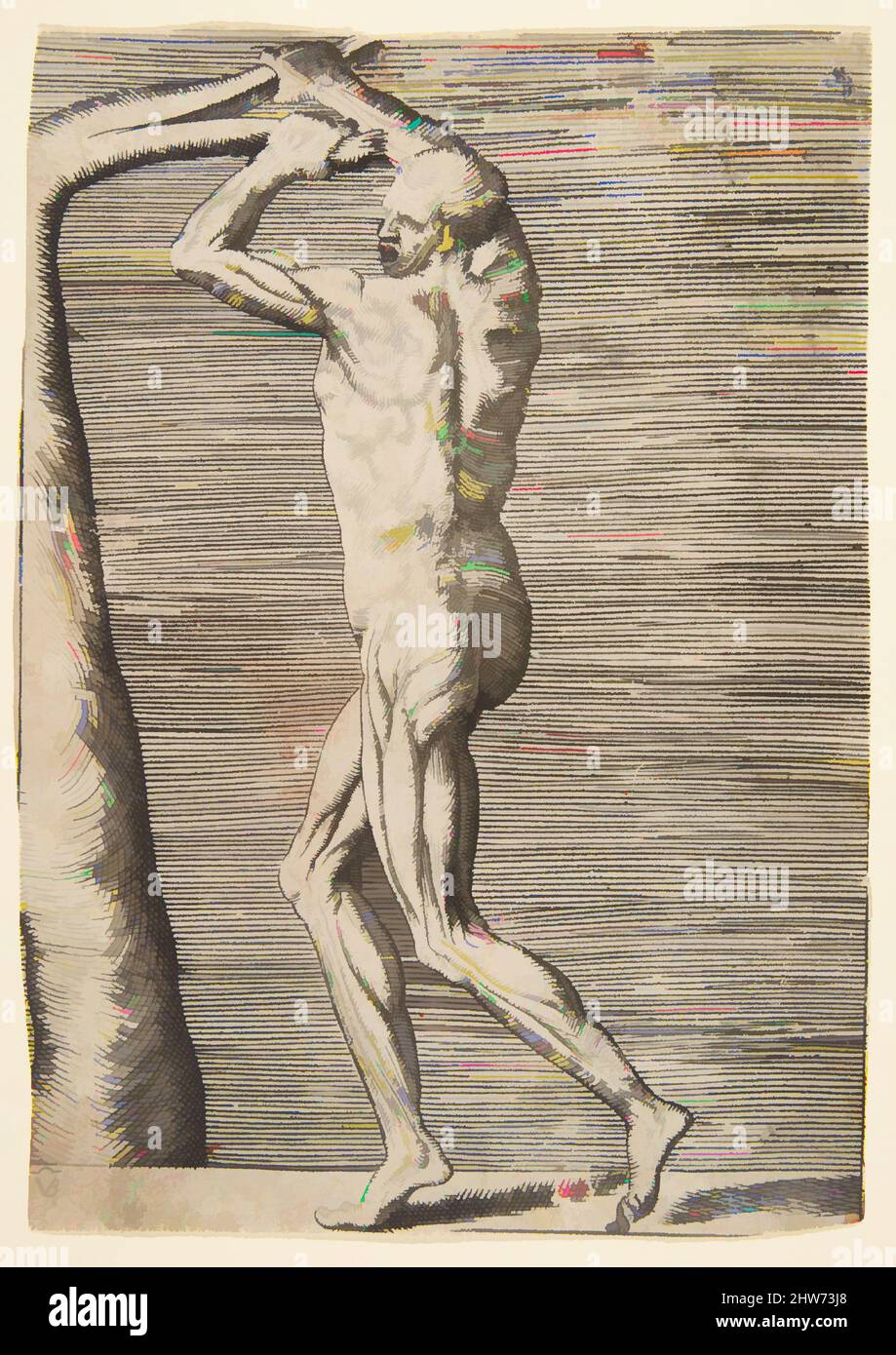 Art inspired by Flayed man arms raised holding the branch of a tree, ca ...