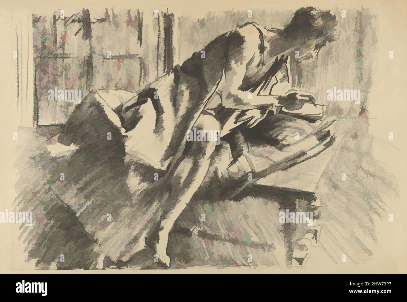 Art inspired by Study of a Young Man, Drawing, 1895, Transfer lithograph, sheet: 12 5/8 x 19 5/8 in. (32.1 x 49.9 cm), Prints, John Singer Sargent (American, Florence 1856–1925 London), In October 1895, Galerie Rapp in Paris organized one section of a large exhibition at the Palais des, Classic works modernized by Artotop with a splash of modernity. Shapes, color and value, eye-catching visual impact on art. Emotions through freedom of artworks in a contemporary way. A timeless message pursuing a wildly creative new direction. Artists turning to the digital medium and creating the Artotop NFT Stock Photo