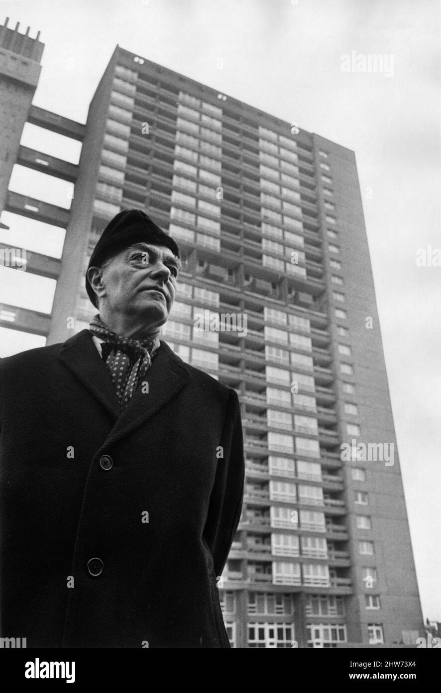 Mr Erno Goldfinger, Hungarian-born architect, moves into a block of GLC flats he designed at the northern approach to Blackwall Tunnel, firstly as a social experiment and to help improve his future designs. 22nd February 1968. Stock Photo