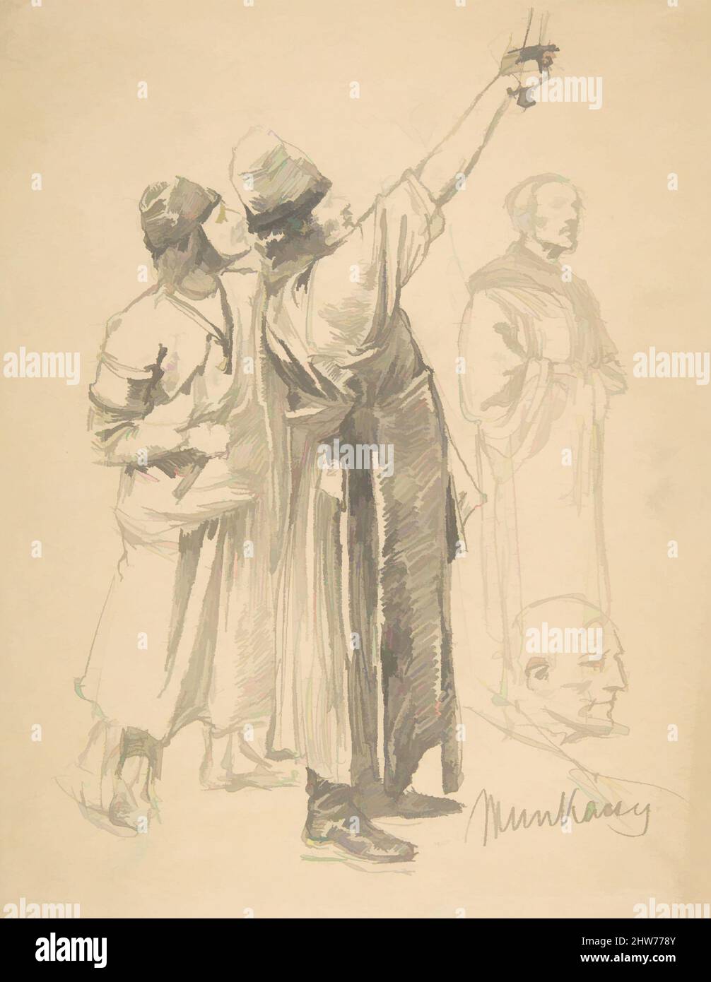 Art inspired by Studies of Standing Men, ca. 1891–92, Graphite, sheet: 10 5/8 x 8 1/4 in. (27 x 21 cm), Drawings, Mihály Munkácsy (Hungarian, Mukachevo (Munkács) 1844–1900 Endenich, Classic works modernized by Artotop with a splash of modernity. Shapes, color and value, eye-catching visual impact on art. Emotions through freedom of artworks in a contemporary way. A timeless message pursuing a wildly creative new direction. Artists turning to the digital medium and creating the Artotop NFT Stock Photo