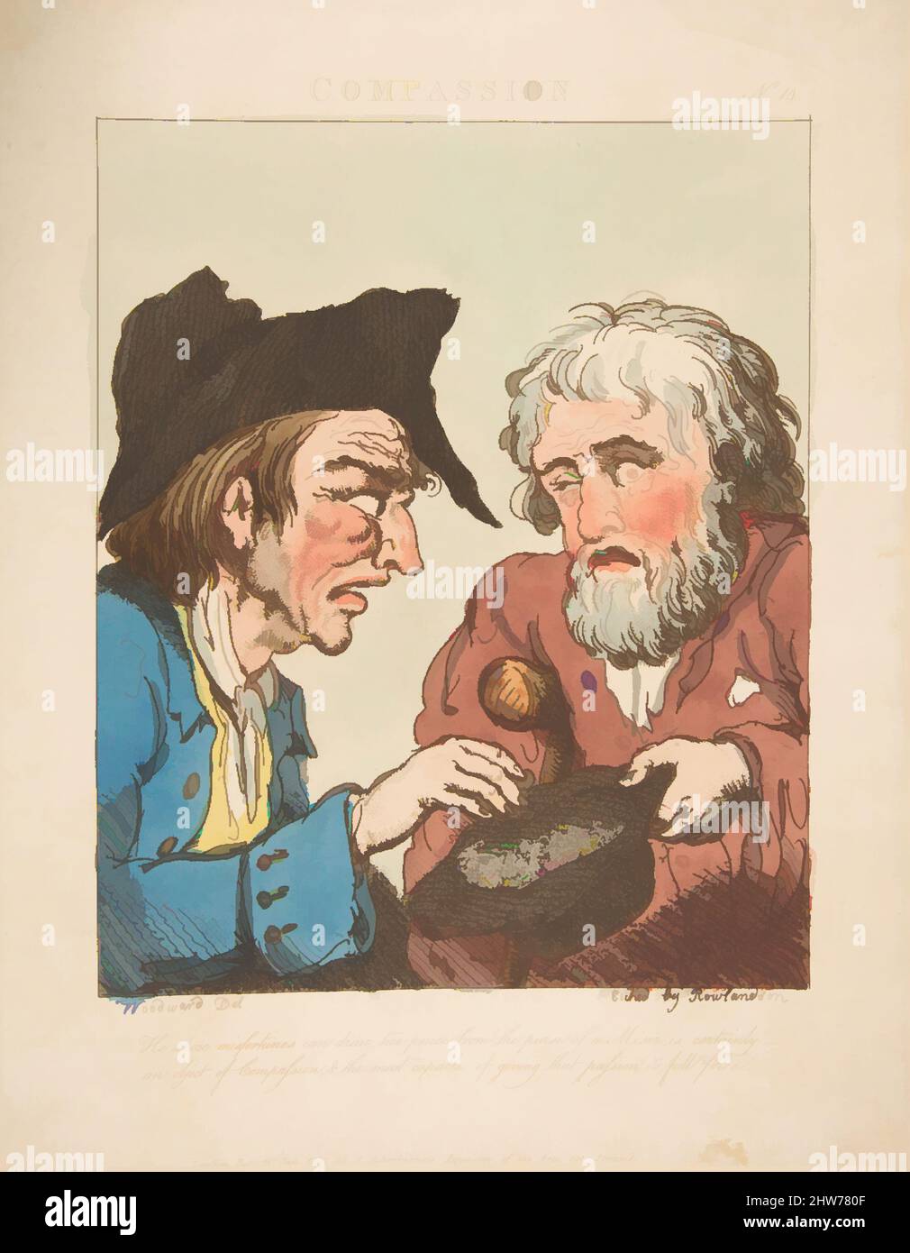Art inspired by Compassion (Le Brun Travested, or Caricatures of the Passions), January 21, 1800, Hand-colored etching, printed in brown ink, sheet: 11 7/16 x 8 13/16 in. (29 x 22.4 cm), Prints, After George Moutard Woodward (British, ca. 1760–1809 London, Classic works modernized by Artotop with a splash of modernity. Shapes, color and value, eye-catching visual impact on art. Emotions through freedom of artworks in a contemporary way. A timeless message pursuing a wildly creative new direction. Artists turning to the digital medium and creating the Artotop NFT Stock Photo