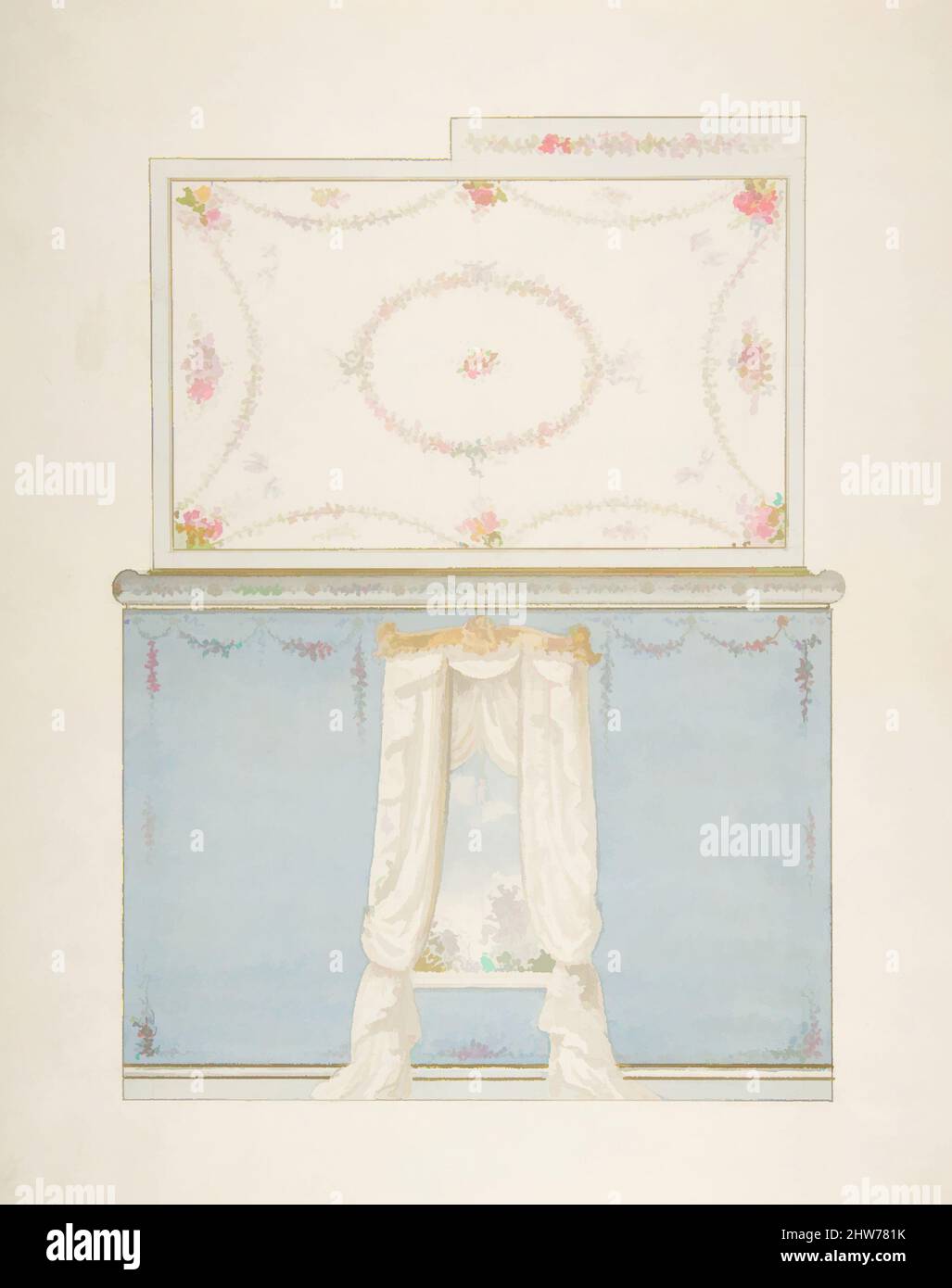 Art inspired by Ceiling and wall design, 19th century, Pen and ink ...