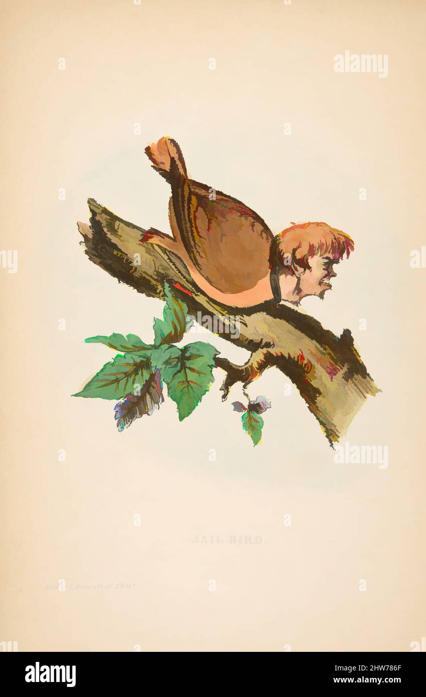 Art inspired by Jail Bird, from The Comic Natural History of the Human Race, 1851, Color lithography with watercolor and gum, sheet: 11 1/16 x 7 1/16 in. (28.1 x 18 cm), Prints, Henry Louis Stephens (American, Philadelphia, Pennsylvania 1824–1882 Bayonne, New Jersey, Classic works modernized by Artotop with a splash of modernity. Shapes, color and value, eye-catching visual impact on art. Emotions through freedom of artworks in a contemporary way. A timeless message pursuing a wildly creative new direction. Artists turning to the digital medium and creating the Artotop NFT Stock Photo