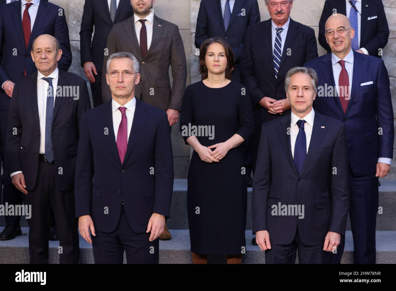 French European and Foreign Affairs Minister Jean-Yves Le Drian, NATO  Secretary General Jens Stoltenberg, German Foreign Minister Annalena  Baerbock, U.S. Secretary of State Antony Blinken and Greek Foreign Minister  Nikos Dendias attend