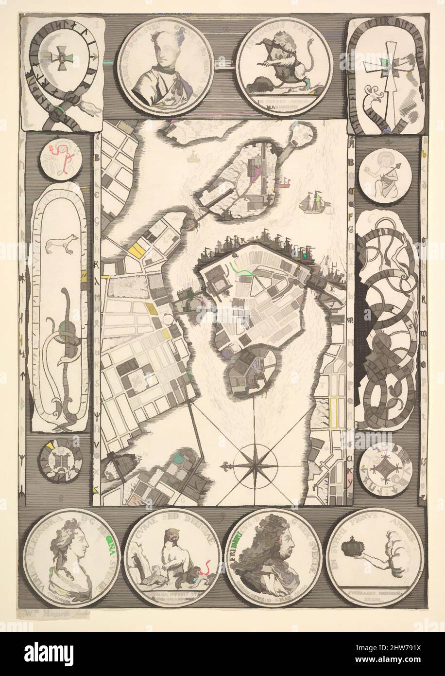 Art inspired by Map of Stockholm (Aubry de La Mottraye's 'Travels throughout Europe, Asia and into Part of Africa...,' London, 1724, vol. II, pl. 32), 1723–24, Etching and engraving; first state of two, sheet: 9 15/16 x 6 11/16 in. (25.2 x 17 cm), Prints, William Hogarth (British, Classic works modernized by Artotop with a splash of modernity. Shapes, color and value, eye-catching visual impact on art. Emotions through freedom of artworks in a contemporary way. A timeless message pursuing a wildly creative new direction. Artists turning to the digital medium and creating the Artotop NFT Stock Photo
