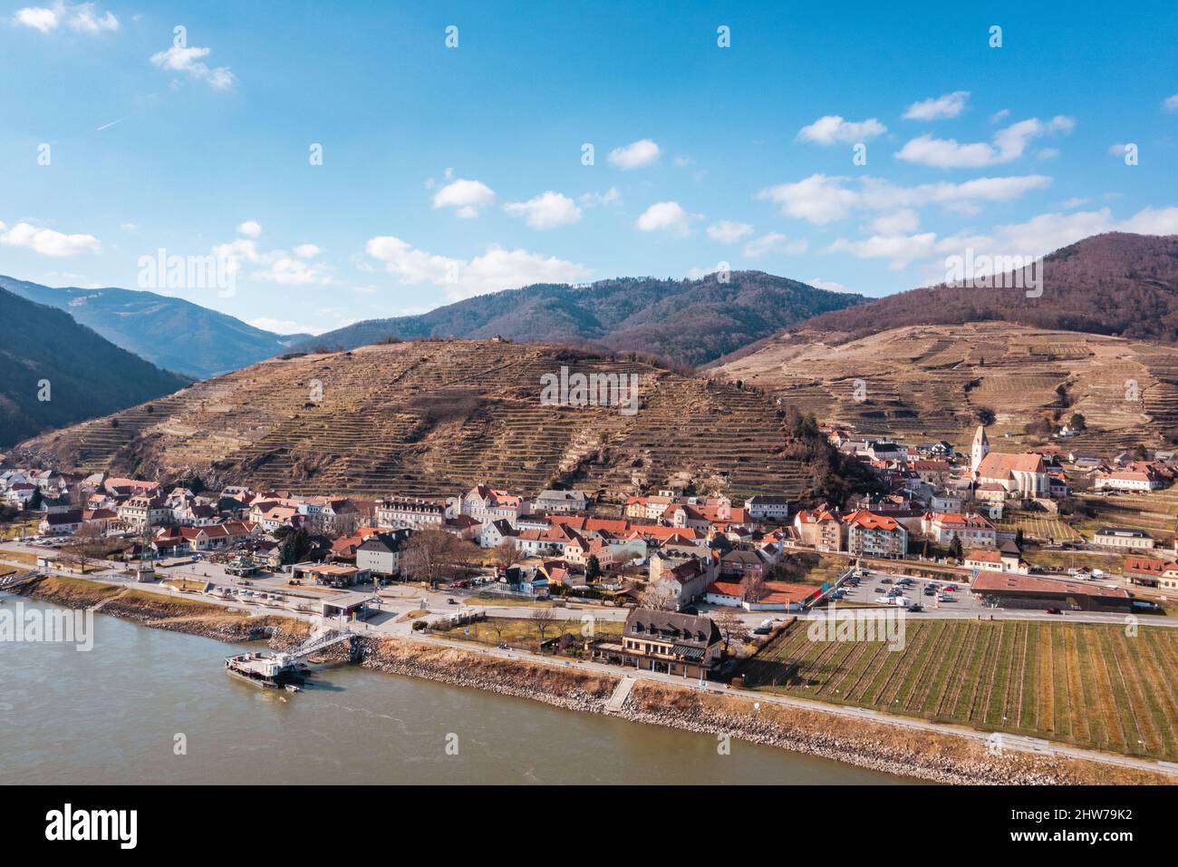Spitz an der Donau. Famous village at the danube river in the Wachau Region of Lower Austria Stock Photo