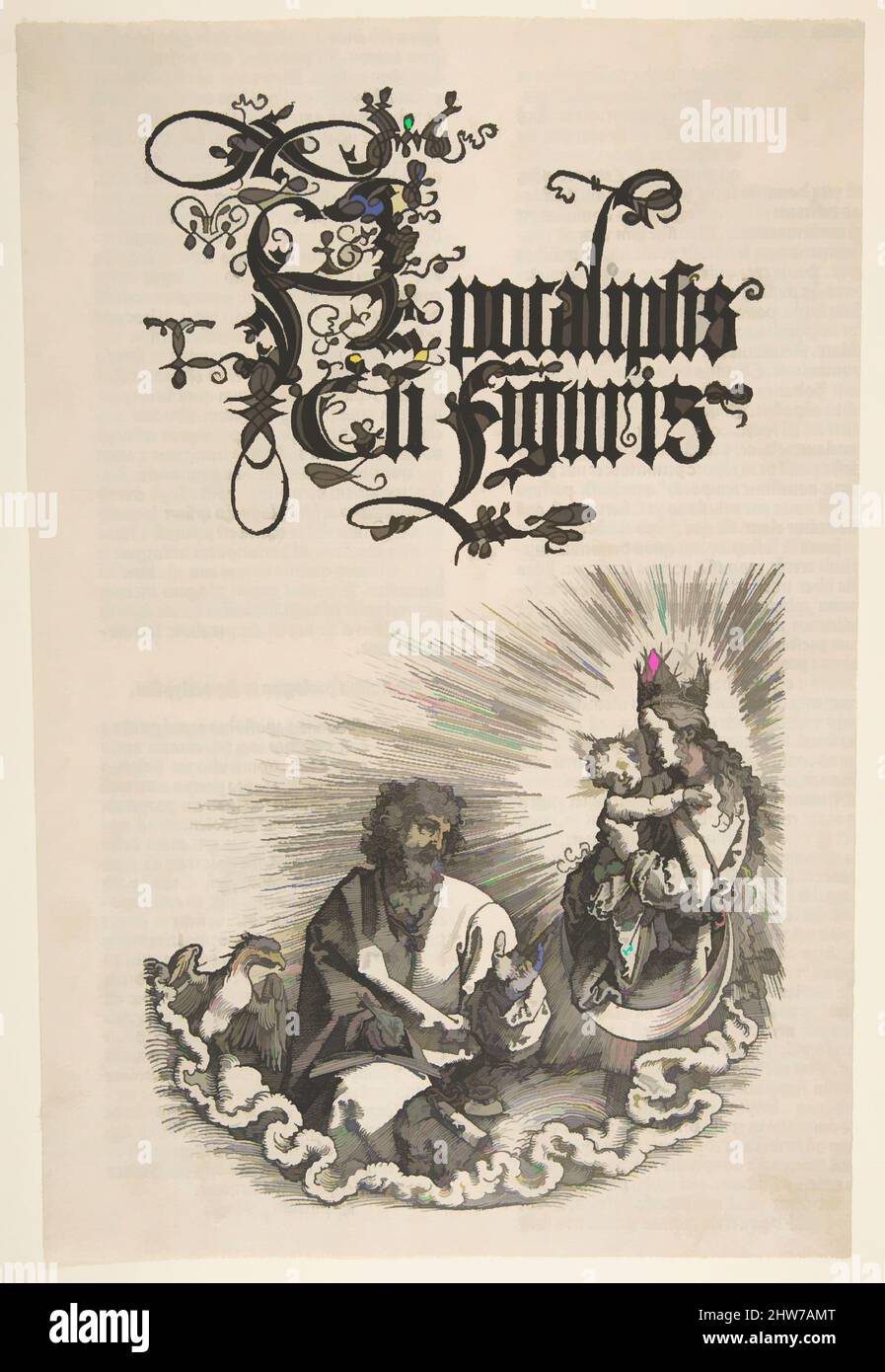 Art inspired by The Virgin and Saint John, from the Apocalypse, 1511, Woodcut, Prints, Albrecht Dürer (German, Nuremberg 1471–1528 Nuremberg, Classic works modernized by Artotop with a splash of modernity. Shapes, color and value, eye-catching visual impact on art. Emotions through freedom of artworks in a contemporary way. A timeless message pursuing a wildly creative new direction. Artists turning to the digital medium and creating the Artotop NFT Stock Photo