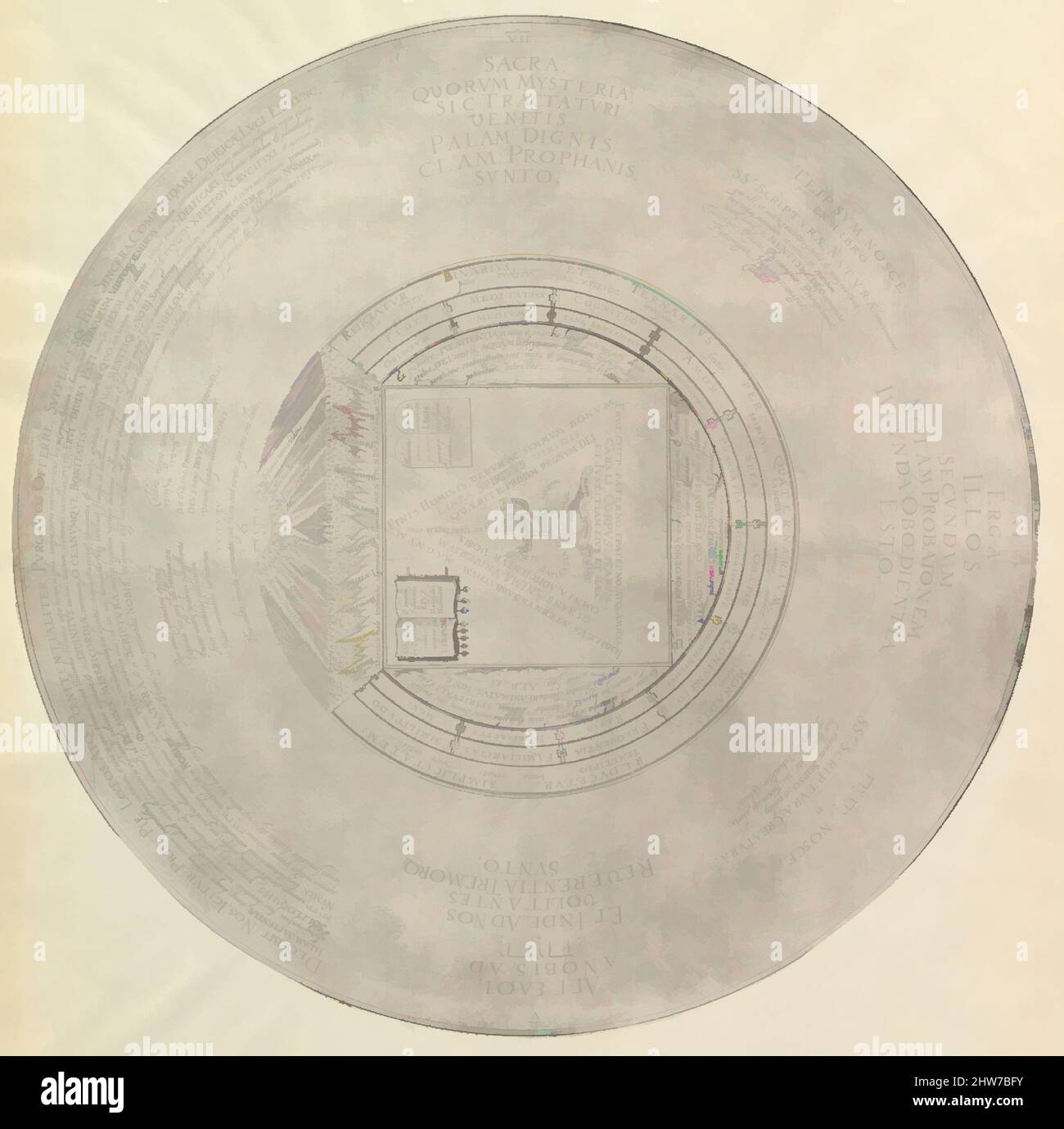 Art inspired by Syzygy or the Conjunction of the Macrocosmic Unity with the Microcosmic Triunity from Heinrich Khunrath, Amphiteatrum sapientiae aeternae, n.d., Engraving from a circular plate, sheet: diameter 16 in. (40.6 cm), Prints, Attributed to Peter van der Doort (born Antwerp, Classic works modernized by Artotop with a splash of modernity. Shapes, color and value, eye-catching visual impact on art. Emotions through freedom of artworks in a contemporary way. A timeless message pursuing a wildly creative new direction. Artists turning to the digital medium and creating the Artotop NFT Stock Photo