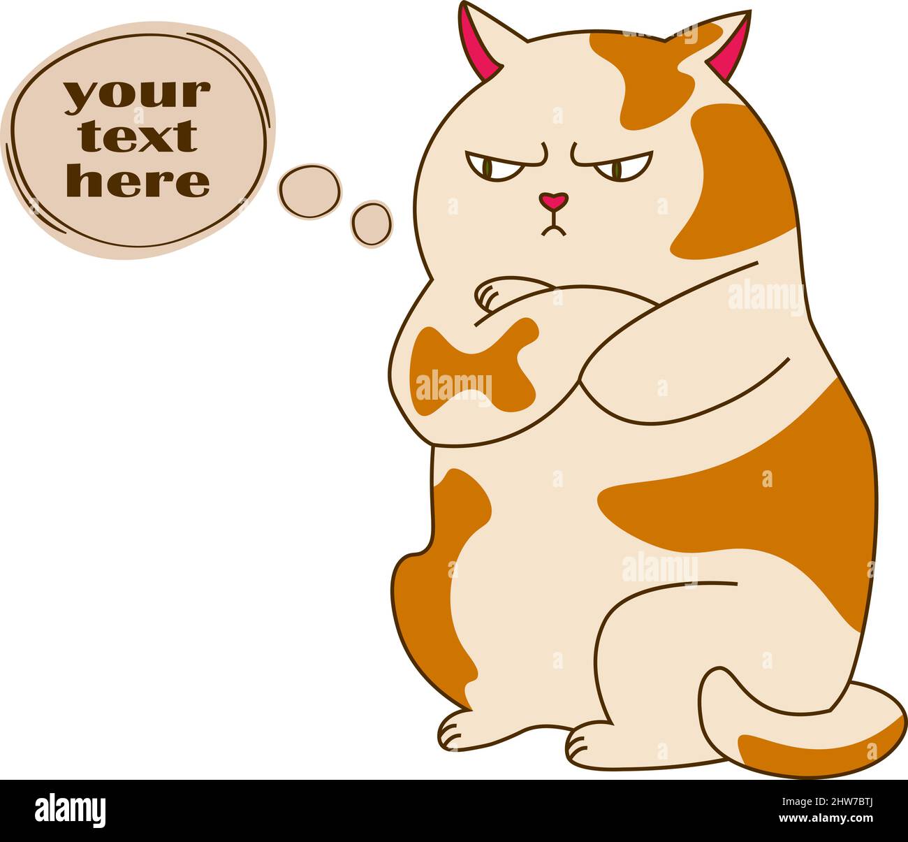 Angry fat cat with quote bubble your text here drawing in flat style Stock Vector