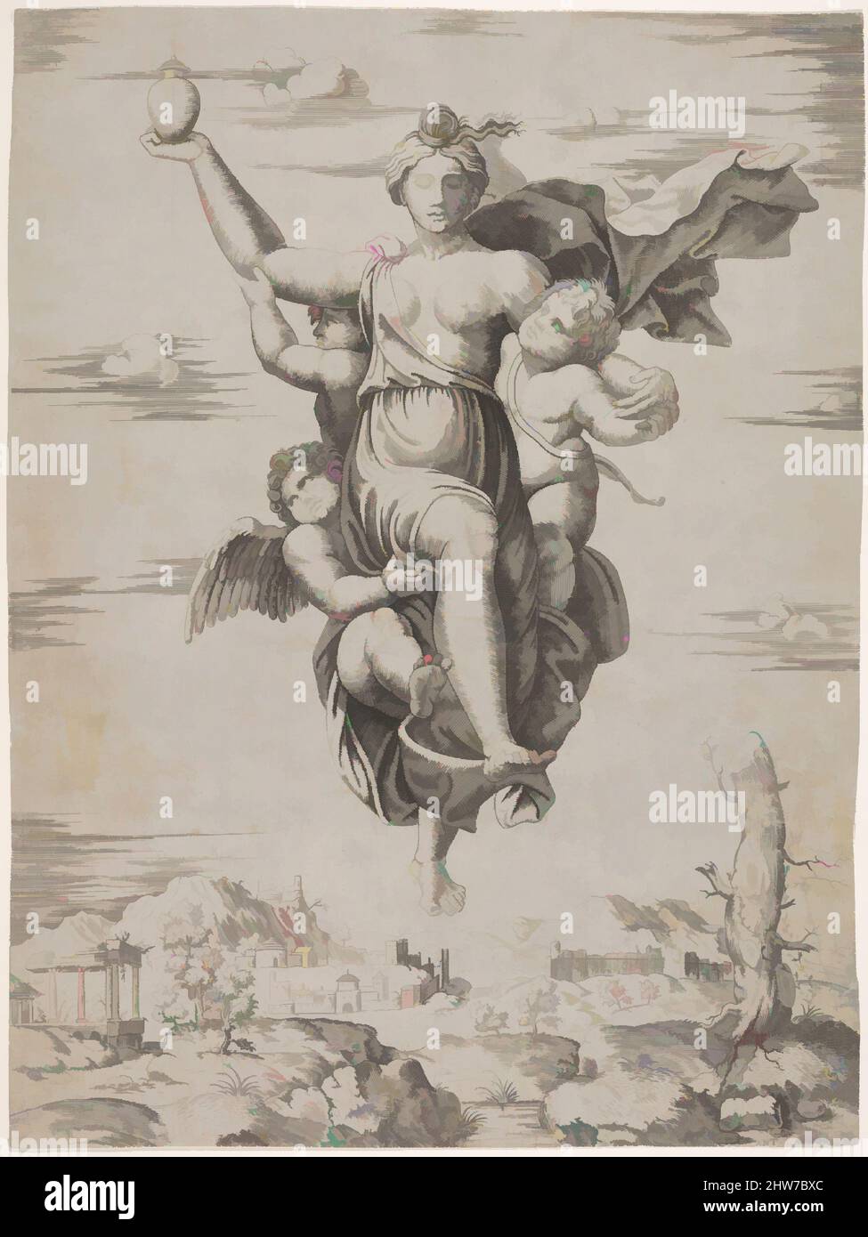 Art inspired by Psyche Carrying Waters of the Styx' (from the Farnesina frescoes), Engraving, sheet: 11 9/16 x 8 11/16 in. (29.4 x 22 cm), Prints, Circle of Marcantonio Raimondi (Italian, Argini (?) ca. 1480–before 1534 Bologna, Classic works modernized by Artotop with a splash of modernity. Shapes, color and value, eye-catching visual impact on art. Emotions through freedom of artworks in a contemporary way. A timeless message pursuing a wildly creative new direction. Artists turning to the digital medium and creating the Artotop NFT Stock Photo