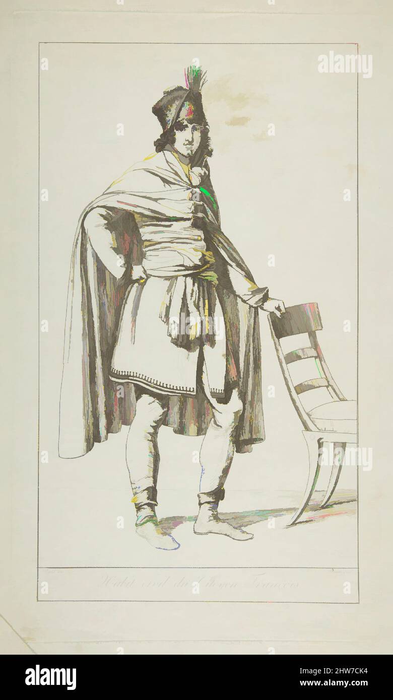 Art inspired by Civil Garb of the French Citizen, 1794, Etching, image: 12 x 6 7/8 in. (30.5 x 17.5 cm), Prints, After Jacques Louis David (French, Paris 1748–1825 Brussels), baron Dominique Vivant Denon (French, Givry 1747–1825 Paris, Classic works modernized by Artotop with a splash of modernity. Shapes, color and value, eye-catching visual impact on art. Emotions through freedom of artworks in a contemporary way. A timeless message pursuing a wildly creative new direction. Artists turning to the digital medium and creating the Artotop NFT Stock Photo