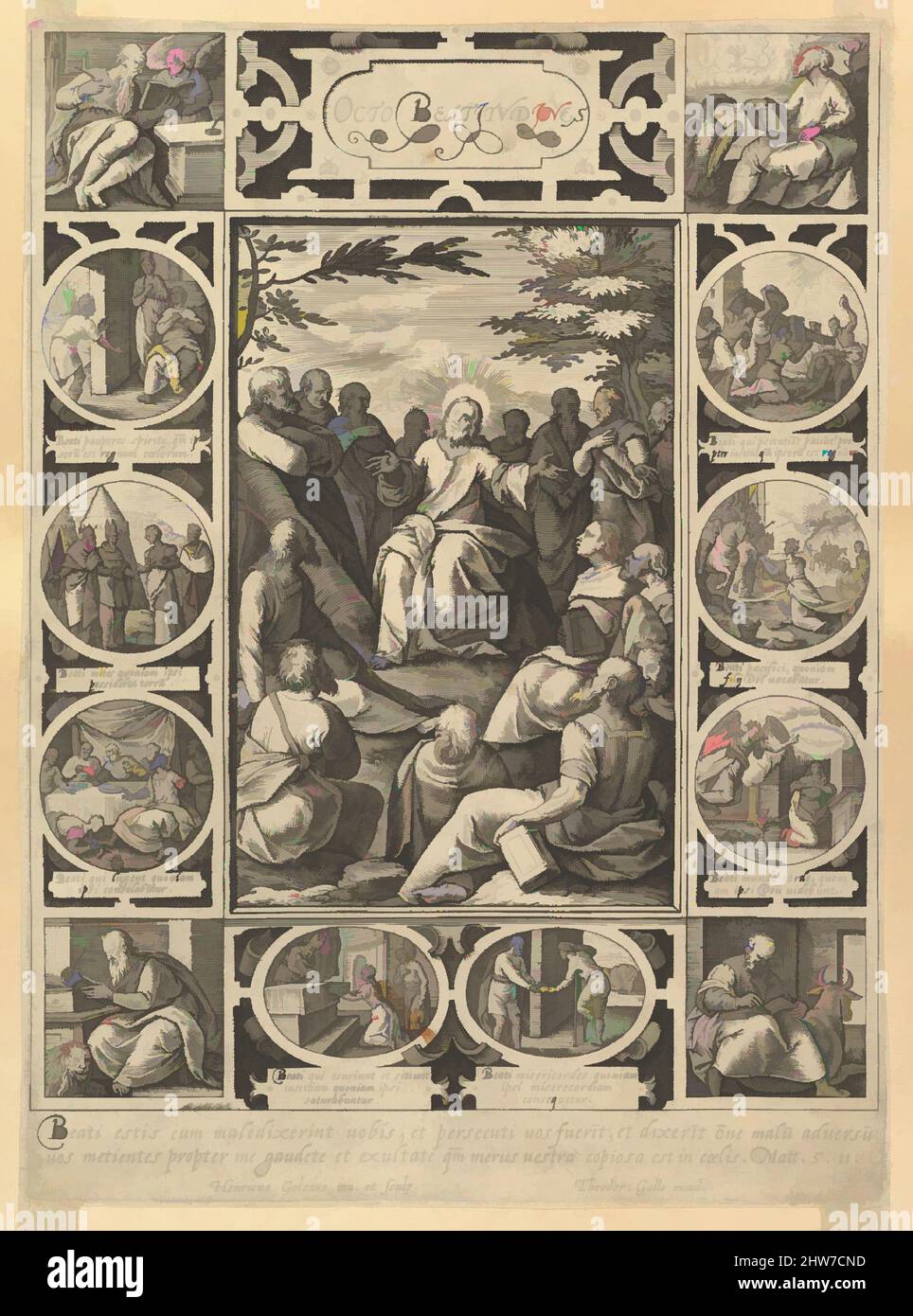 Art inspired by The Eight Beatitudes, from Christian and Profane Allegories, Engraving, sheet: 10 1/16 x 7 5/16 in. (25.5 x 18.6 cm), Prints, Hendrick Goltzius (Netherlandish, Mühlbracht 1558–1617 Haarlem, Classic works modernized by Artotop with a splash of modernity. Shapes, color and value, eye-catching visual impact on art. Emotions through freedom of artworks in a contemporary way. A timeless message pursuing a wildly creative new direction. Artists turning to the digital medium and creating the Artotop NFT Stock Photo