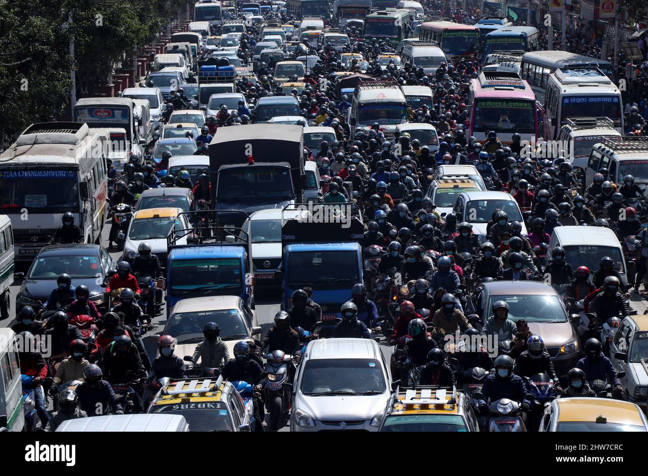 Kathmandu, NE, Nepal. 4th Mar, 2022. A traffic jam on a busy road in