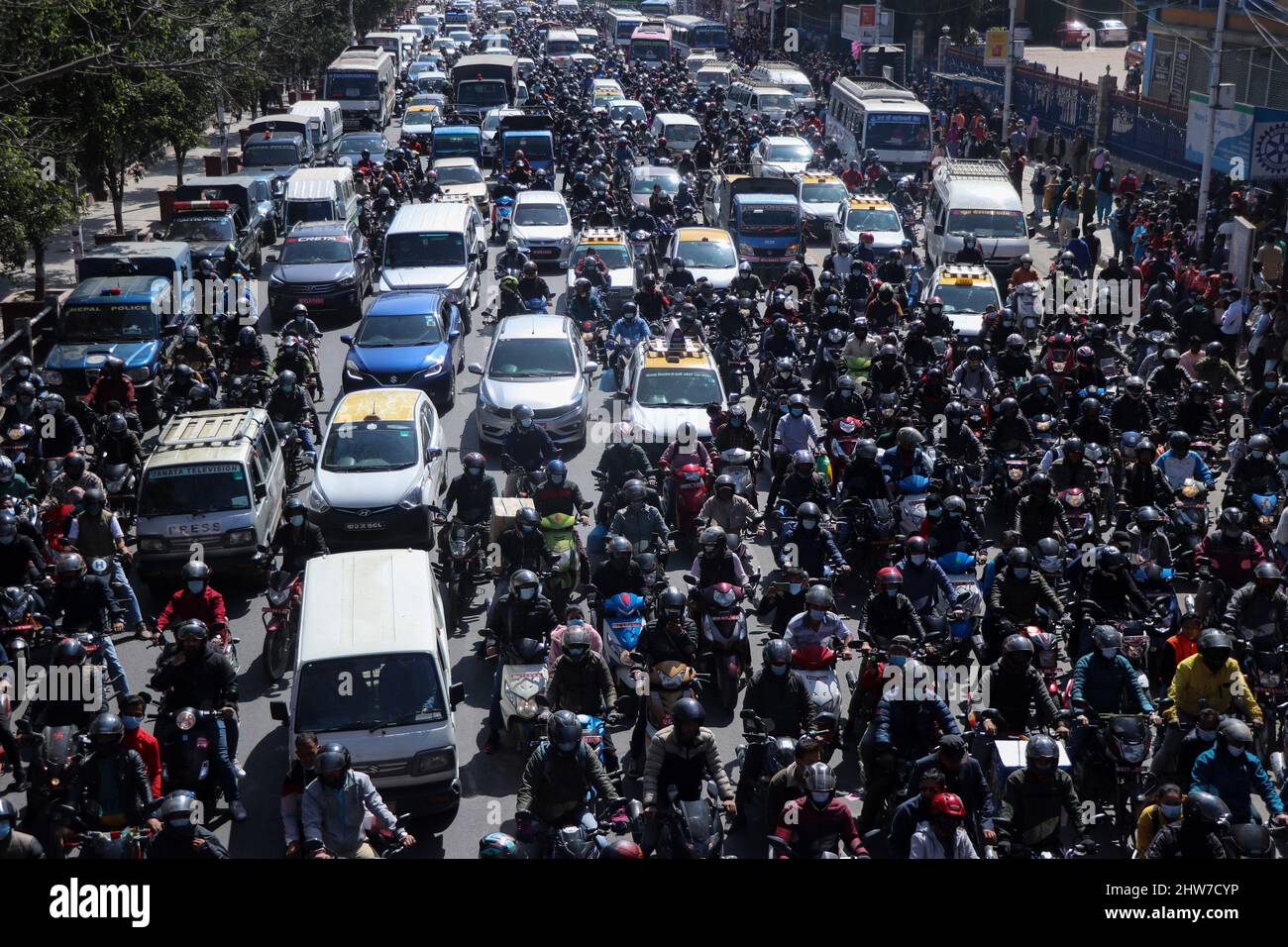 Kathmandu, NE, Nepal. 4th Mar, 2022. A traffic jam on a busy road in