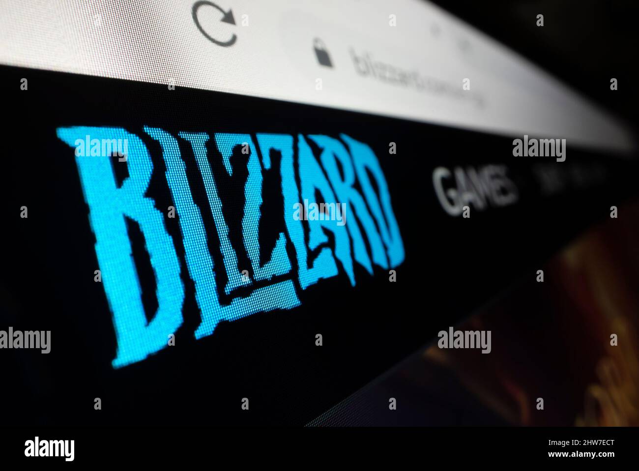 Melbourne, Australia - Feb 4, 2022: Close-up view of Blizzard Entertainment logo on its website, shot with macro probe lens Stock Photo