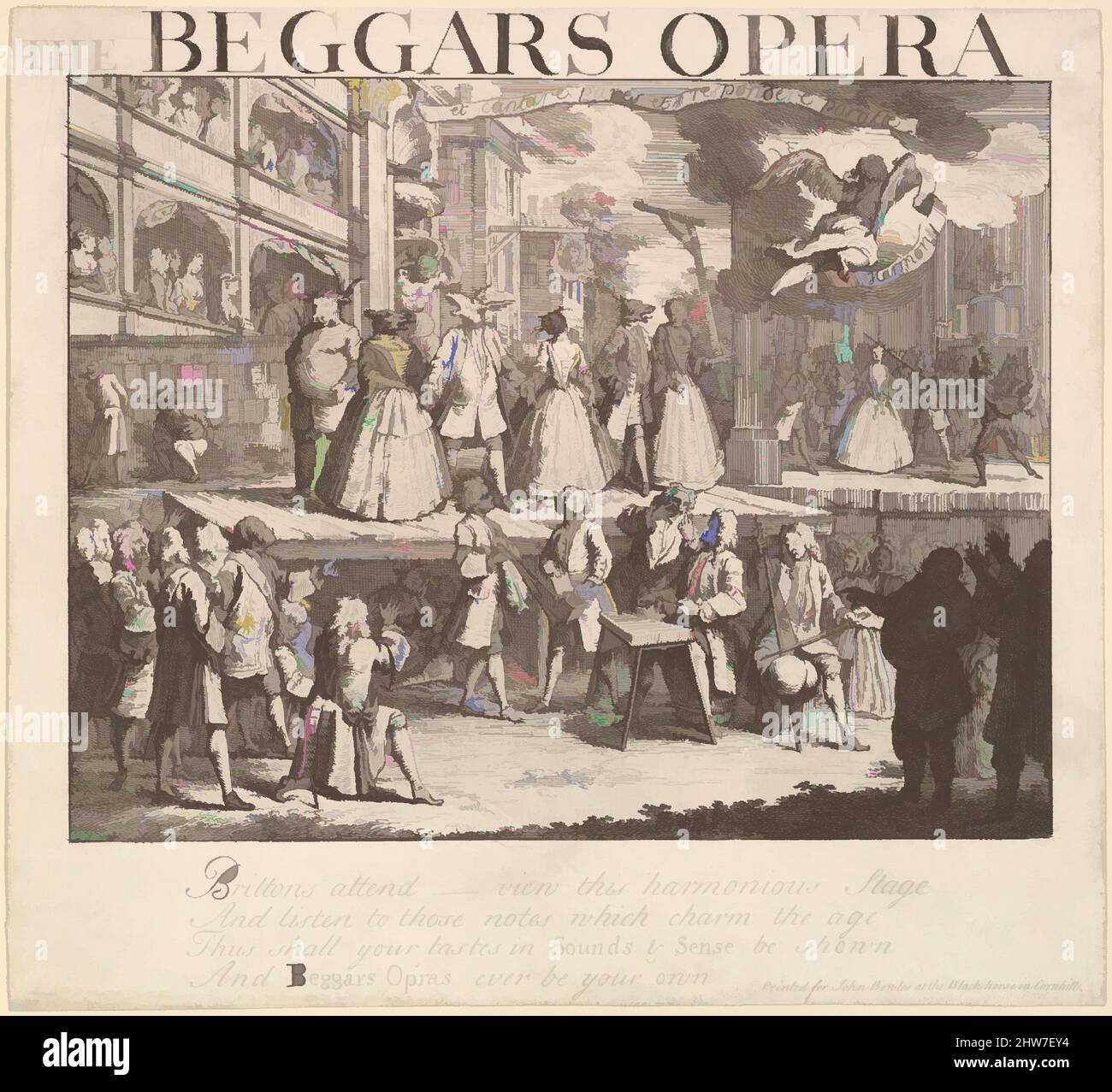 Art inspired by The Beggar's Opera, 1728, Etching and engraving; sixth state of six, sheet: 9 13/16 x 10 13/16 in. (25 x 27.4 cm), Prints, Design formerly attributed to William Hogarth (British, London 1697–1764 London), Anonymous, British, 18th century, Classic works modernized by Artotop with a splash of modernity. Shapes, color and value, eye-catching visual impact on art. Emotions through freedom of artworks in a contemporary way. A timeless message pursuing a wildly creative new direction. Artists turning to the digital medium and creating the Artotop NFT Stock Photo