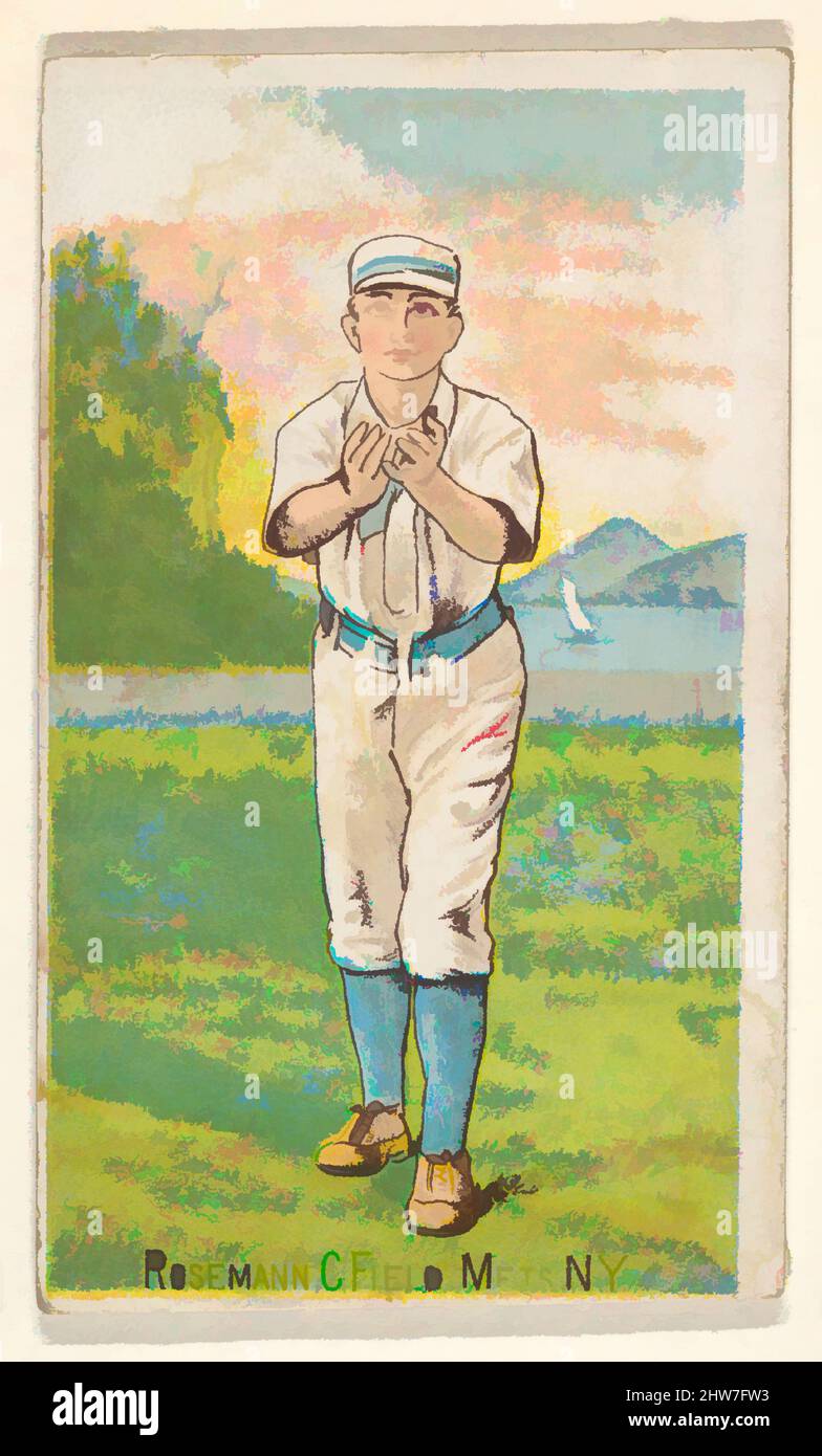 Art inspired by Rosemann, Center Field, Mets, New York, from the Gold Coin series (N284) for Gold Coin Chewing Tobacco, 1887, Commercial color lithography reproducing drawings, Sheet: 3 1/16 x 1 3/4 in. (7.7 x 4.5 cm), Trade cards from the 'Gold Coin' series (N284), issued by D, Classic works modernized by Artotop with a splash of modernity. Shapes, color and value, eye-catching visual impact on art. Emotions through freedom of artworks in a contemporary way. A timeless message pursuing a wildly creative new direction. Artists turning to the digital medium and creating the Artotop NFT Stock Photo