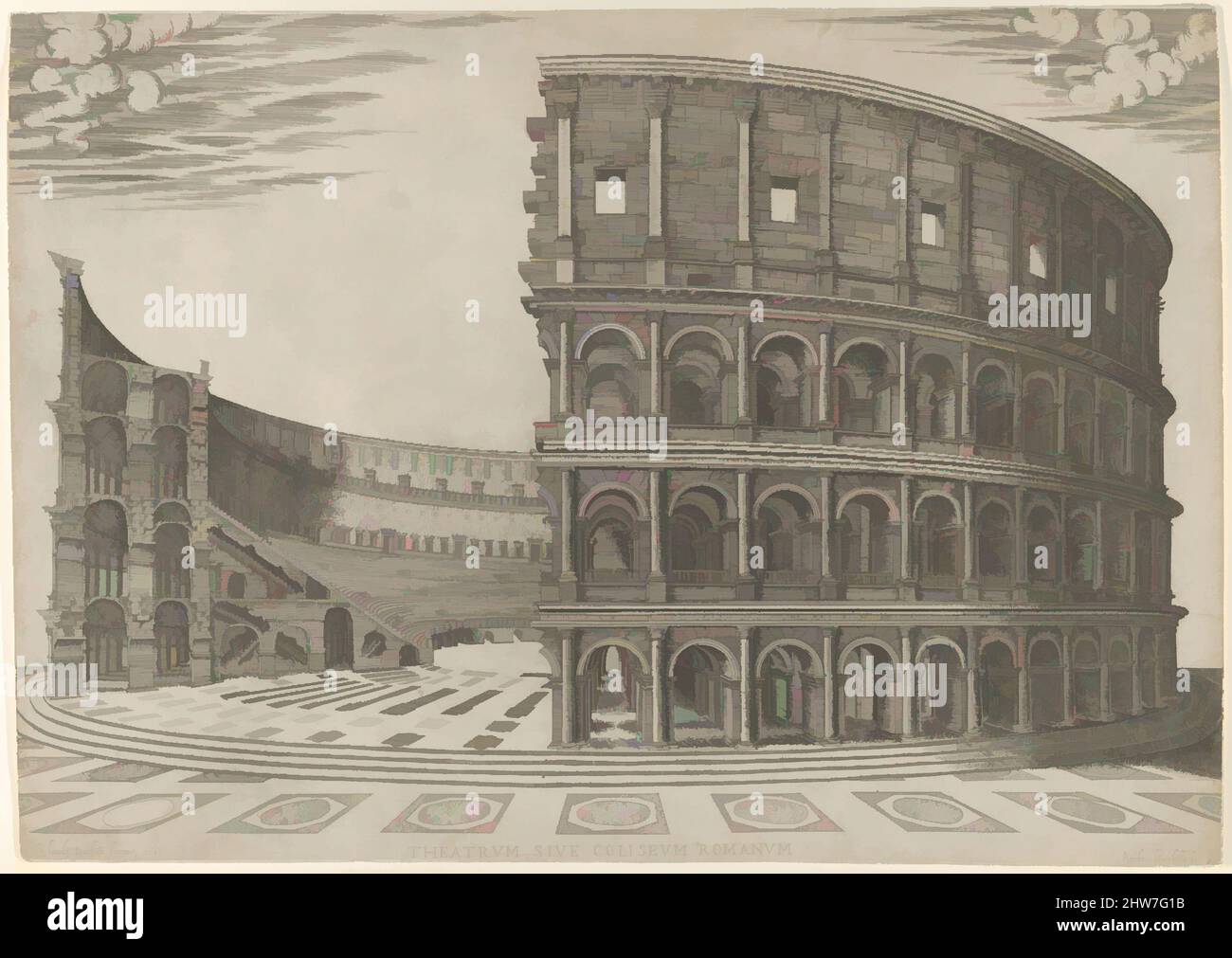 Art inspired by Section and elevation of the Colosseum in Rome, 1581, Etching, sheet: 15 1/4 x 21 5/8 in. (38.7 x 55 cm), Prints, Giovanni Ambrogio Brambilla (Italian, active Rome, 1575–99, Classic works modernized by Artotop with a splash of modernity. Shapes, color and value, eye-catching visual impact on art. Emotions through freedom of artworks in a contemporary way. A timeless message pursuing a wildly creative new direction. Artists turning to the digital medium and creating the Artotop NFT Stock Photo