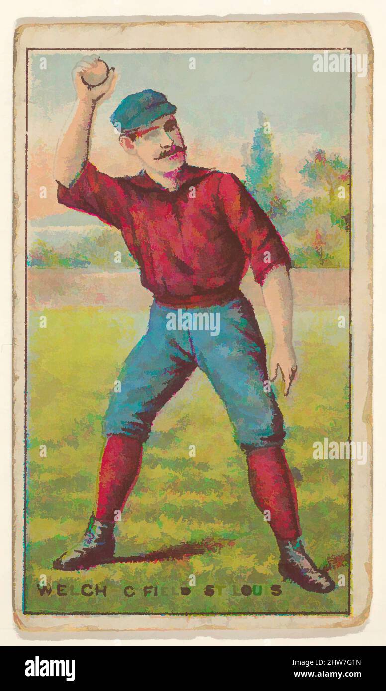 Art inspired by Welch, Center Field, St. Louis, from the 'Gold Coin' Tobacco Issue, 1887, Commercial color lithography reproducing drawings, Sheet: 3 1/16 x 1 3/4 in. (7.7 x 4.5 cm), Trade cards from the 'Gold Coin' series (N284), issued by D. Buchner in 1887 to promote Gold Coin, Classic works modernized by Artotop with a splash of modernity. Shapes, color and value, eye-catching visual impact on art. Emotions through freedom of artworks in a contemporary way. A timeless message pursuing a wildly creative new direction. Artists turning to the digital medium and creating the Artotop NFT Stock Photo