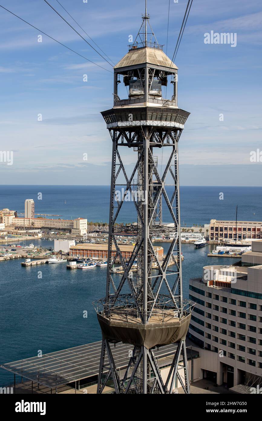 Splendid view to Barcelona city from the top of a tower, beautiful  landscape panorama from the cable car lift, daytime, Spain Stock Photo -  Alamy