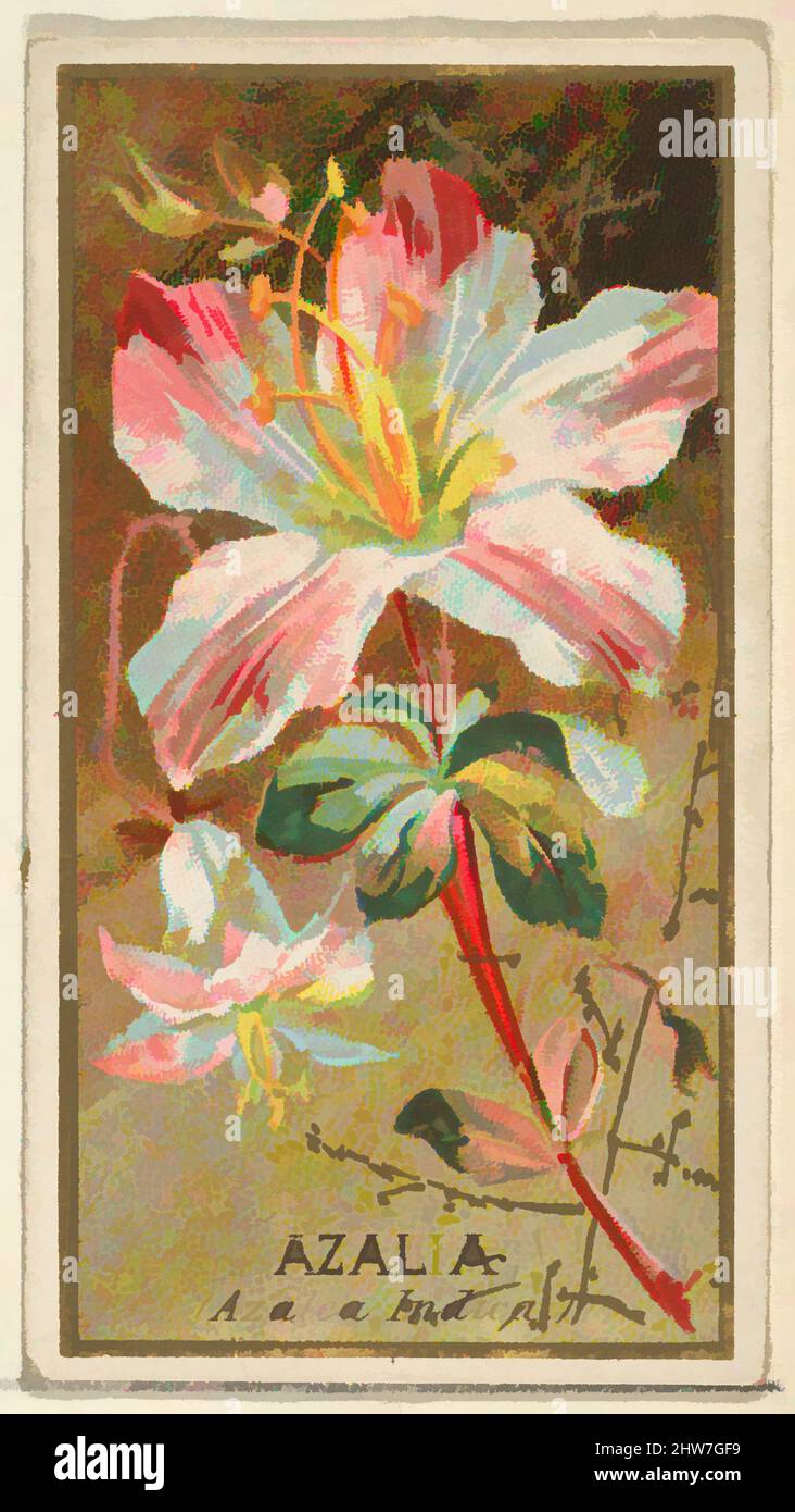 Art inspired by Azalia (Azalea Indica), from the Flowers series for Old Judge Cigarettes, 1890, Commercial color lithograph, sheet: 2 3/4 x 1 1/2 in. (7 x 3.8 cm), The 'Flowers' series of trading cards (N164) was issued by Goodwin & Company in 1890 to promote Old Judge Cigarettes, Classic works modernized by Artotop with a splash of modernity. Shapes, color and value, eye-catching visual impact on art. Emotions through freedom of artworks in a contemporary way. A timeless message pursuing a wildly creative new direction. Artists turning to the digital medium and creating the Artotop NFT Stock Photo