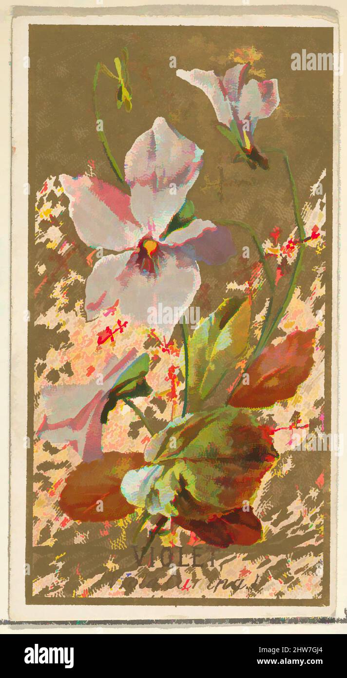 Art inspired by Violet (Viola Canina), from the Flowers series for Old Judge Cigarettes, 1890, Commercial color lithograph, sheet: 2 3/4 x 1 1/2 in. (7 x 3.8 cm), The 'Flowers' series of trading cards (N164) was issued by Goodwin & Company in 1890 to promote Old Judge Cigarettes, Classic works modernized by Artotop with a splash of modernity. Shapes, color and value, eye-catching visual impact on art. Emotions through freedom of artworks in a contemporary way. A timeless message pursuing a wildly creative new direction. Artists turning to the digital medium and creating the Artotop NFT Stock Photo