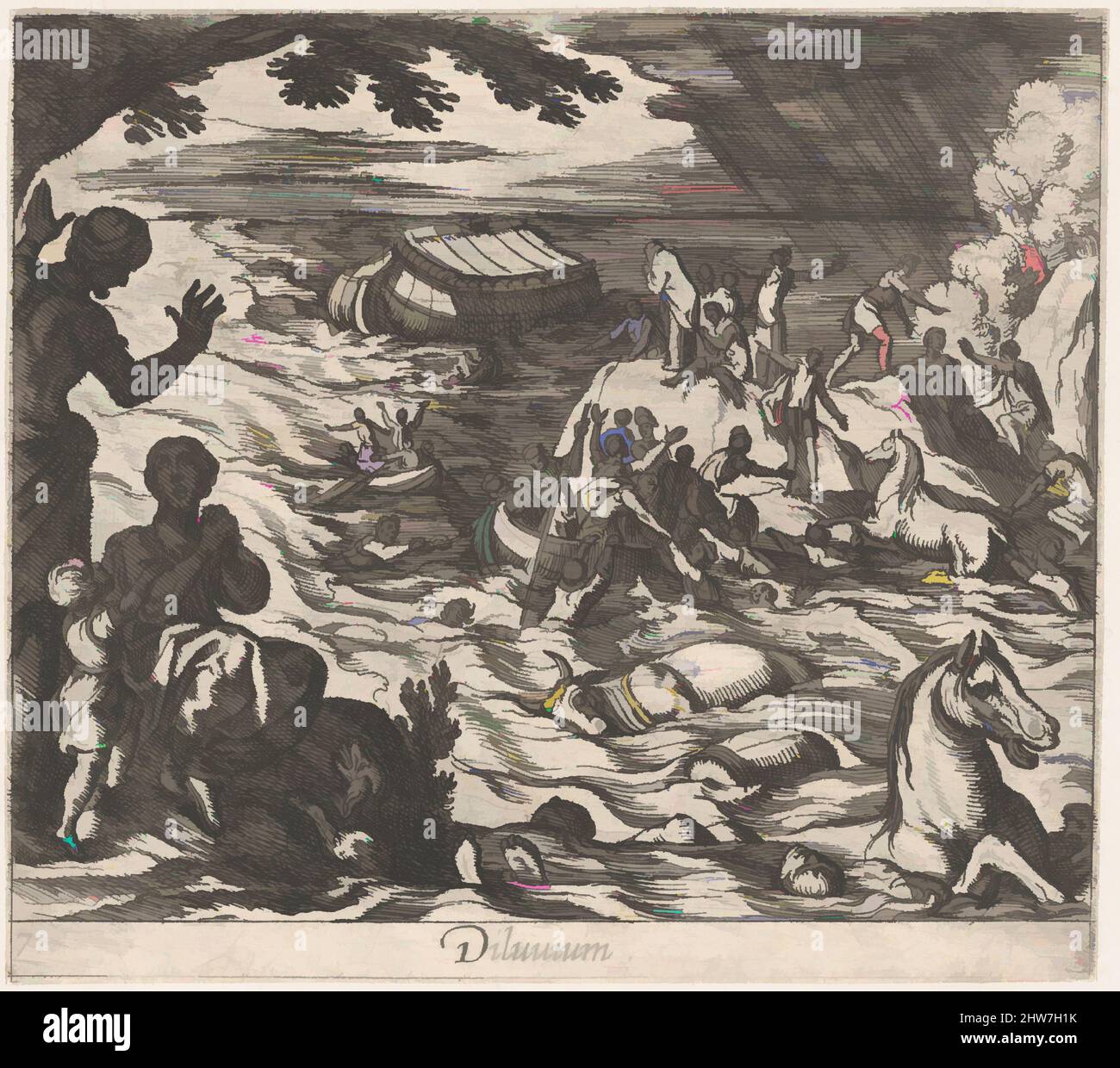 Art inspired by Plate 7: The Flood (Diluvium.), from Ovid's 'Metamorphoses', 1606, Etching, Sheet: 4 1/8 × 4 5/8 in. (10.5 × 11.7 cm), Prints, Antonio Tempesta (Italian, Florence 1555–1630 Rome, Classic works modernized by Artotop with a splash of modernity. Shapes, color and value, eye-catching visual impact on art. Emotions through freedom of artworks in a contemporary way. A timeless message pursuing a wildly creative new direction. Artists turning to the digital medium and creating the Artotop NFT Stock Photo