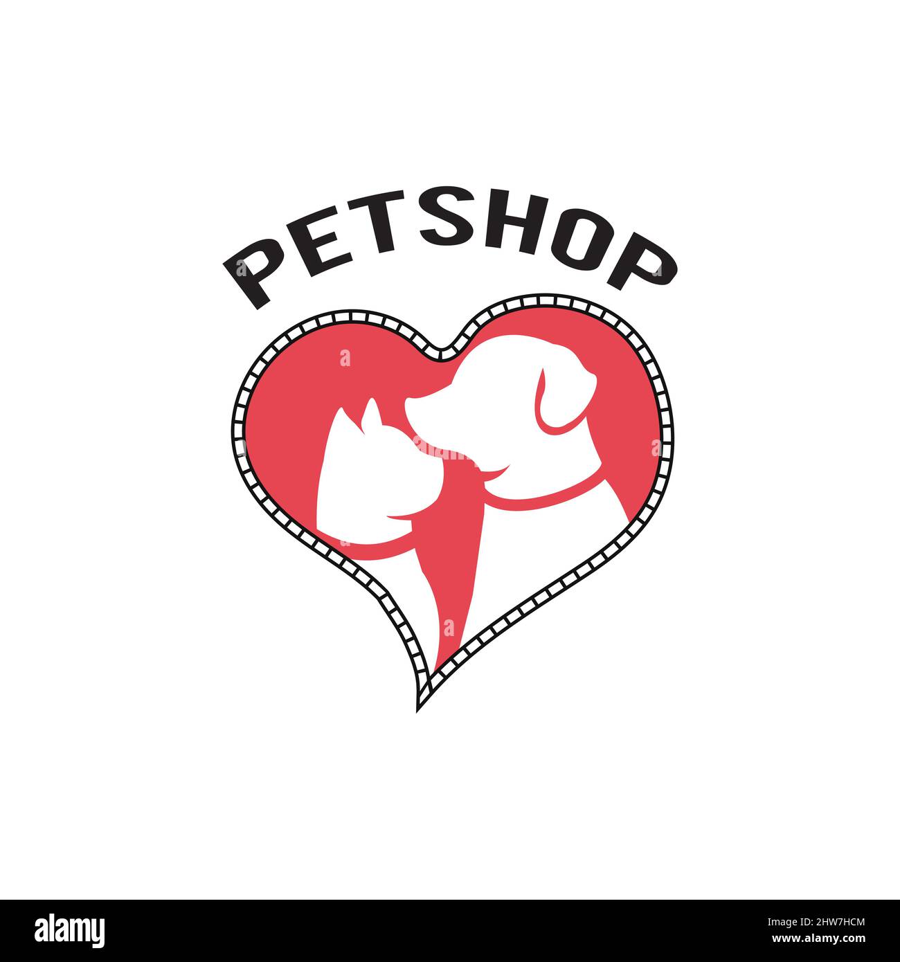 Dog and cat logo pink love symbol, pet logo, design illustration Stock Vector