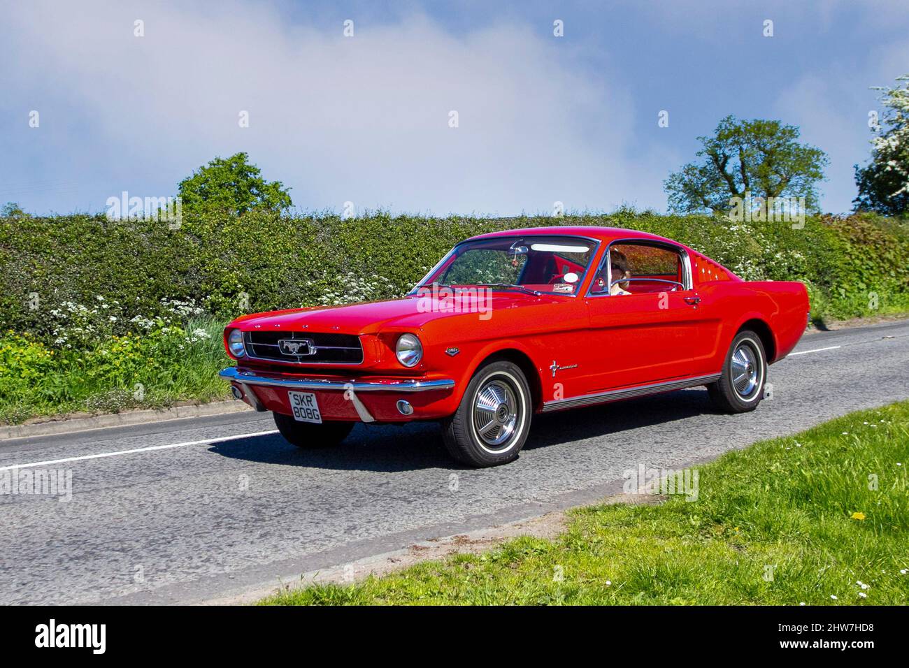 1968 60s sixties Red Ford Mustang Man 2dr coupe, American iconic sports car, highly styled coupés, sporty, performance automobile. Stock Photo