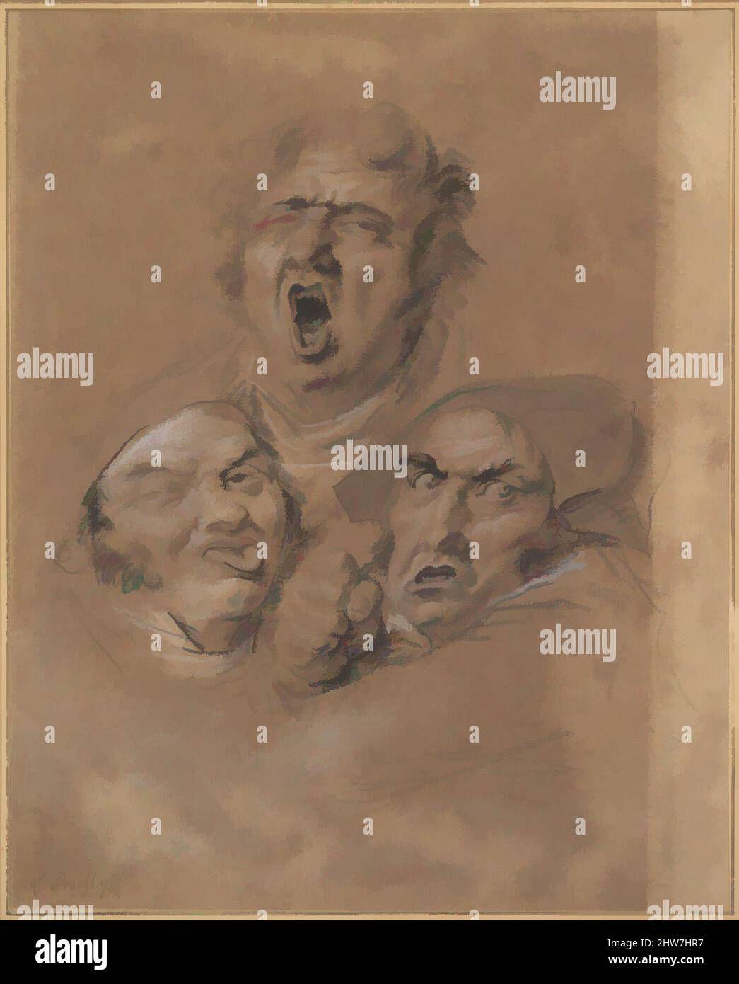 Art inspired by Study of Three Heads, ca. 1823, Black and white chalk, with stumping, sheet: 8 7/8 x 7 1/16 in. (22.6 x 18 cm), Drawings, Louis Léopold Boilly (French, La Bassée 1761–1845 Paris, Classic works modernized by Artotop with a splash of modernity. Shapes, color and value, eye-catching visual impact on art. Emotions through freedom of artworks in a contemporary way. A timeless message pursuing a wildly creative new direction. Artists turning to the digital medium and creating the Artotop NFT Stock Photo