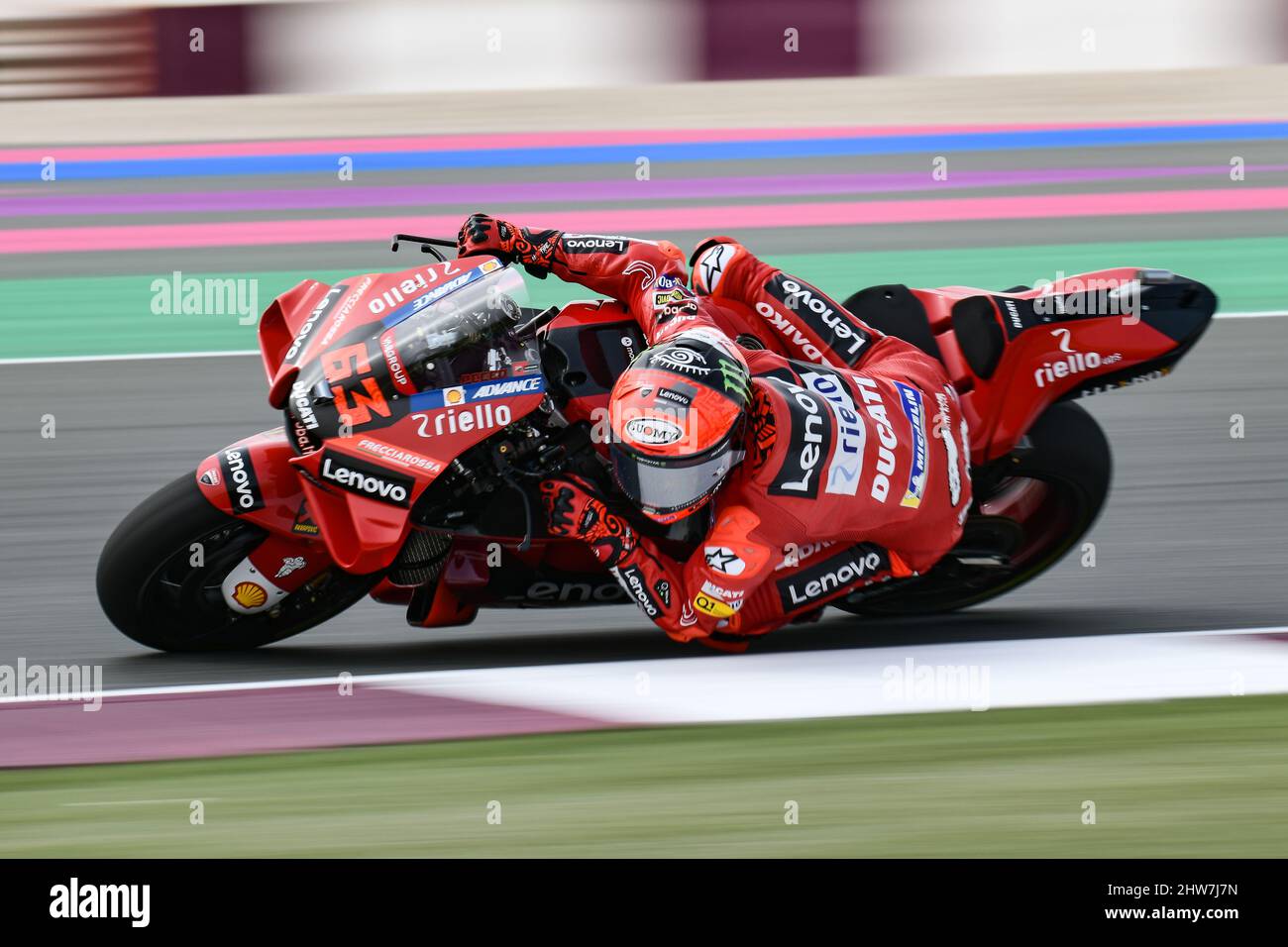 Francesco Bagnaia of Ducati Lenovo Team in action during Free Practice 1 at the Grand Prix of Qatar, Losail International Circuit on March 4th 2022 in Doha, Qatar