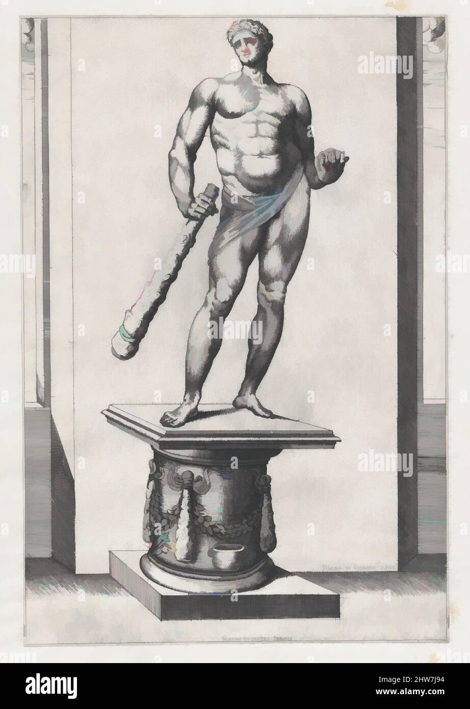 Art inspired by Speculum Romanae Magnificentiae: Hercules with the apples of the Hesperides, 1581, Engraving, plate: 13 3/4 x 9 1/4 in. (35 x 23.5 cm), Prints, Diana Scultori (Italian, Mantua ca. 1535?–after 1588 Rome, Classic works modernized by Artotop with a splash of modernity. Shapes, color and value, eye-catching visual impact on art. Emotions through freedom of artworks in a contemporary way. A timeless message pursuing a wildly creative new direction. Artists turning to the digital medium and creating the Artotop NFT Stock Photo