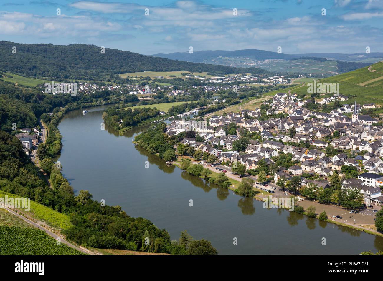 Bernkastel-Kues, Germany, and the Moselle River, Seen from Landshut Castle. Stock Photo