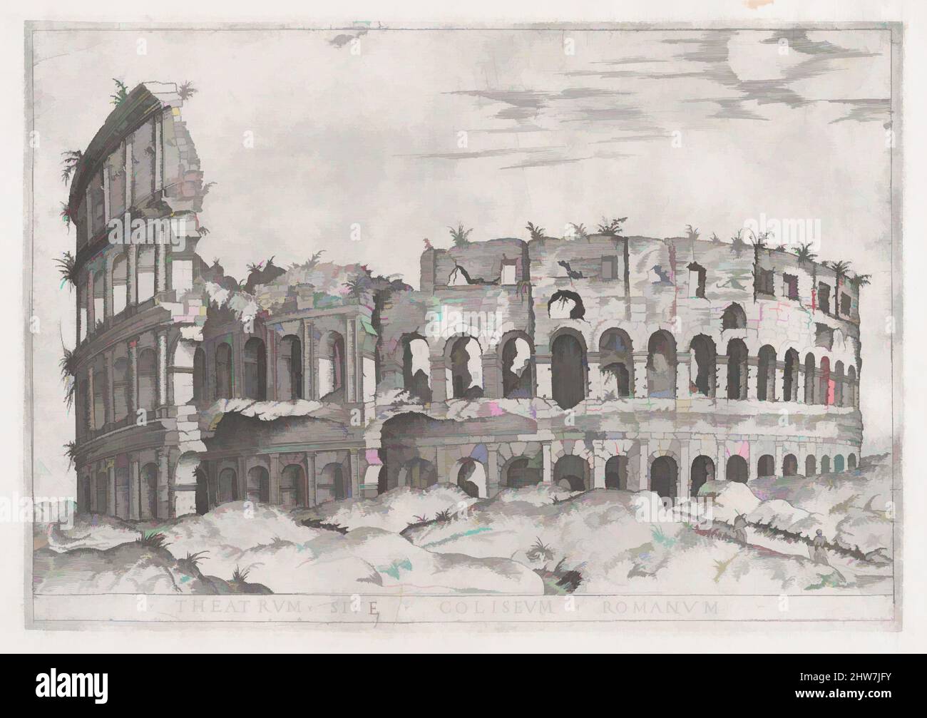 Art inspired by Speculum Romanae Magnificentiae: The Coloseum, 16th century, Engraving, sheet: 13 5/8 x 19 3/16 in. (34.6 x 48.8 cm), Prints, Anonymous, Classic works modernized by Artotop with a splash of modernity. Shapes, color and value, eye-catching visual impact on art. Emotions through freedom of artworks in a contemporary way. A timeless message pursuing a wildly creative new direction. Artists turning to the digital medium and creating the Artotop NFT Stock Photo