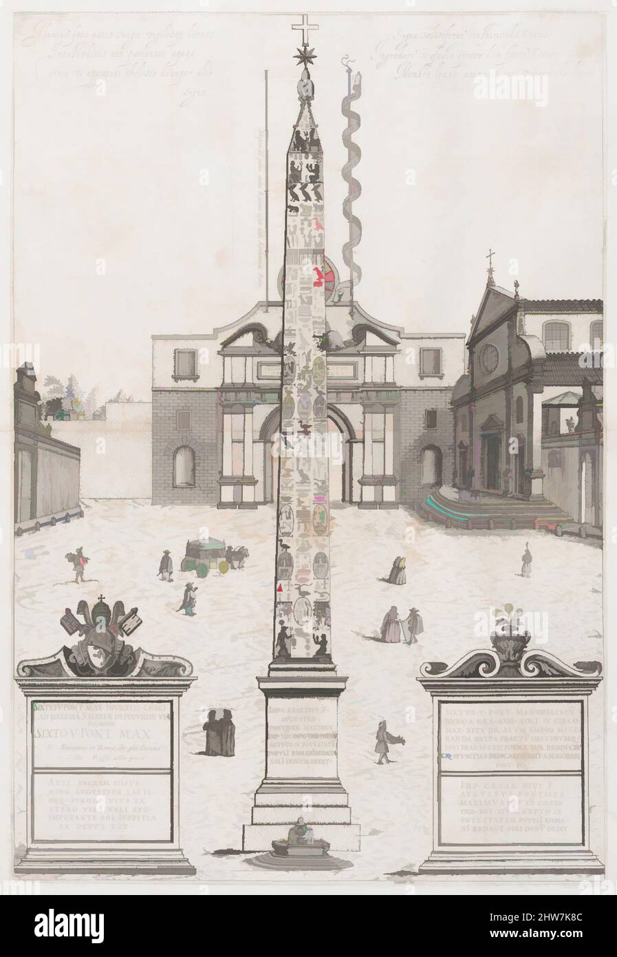 Art inspired by Speculum Romanae Magnificentiae: The Egyptian Obelisk of Augustus, 1589, Engraving and etching, sheet: 21 7/16 x 14 7/16 in. (54.5 x 36.7 cm), Prints, Anonymous, Classic works modernized by Artotop with a splash of modernity. Shapes, color and value, eye-catching visual impact on art. Emotions through freedom of artworks in a contemporary way. A timeless message pursuing a wildly creative new direction. Artists turning to the digital medium and creating the Artotop NFT Stock Photo