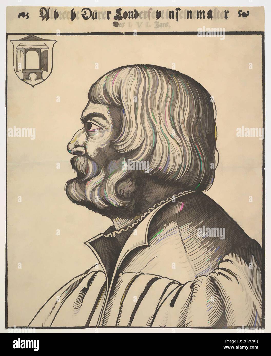 Art inspired by Portrait of Albrecht Dürer, ca. 1538, Woodcut, sheet: 12 5/8 x 10 1/8 in. (32 x 25.7 cm), Prints, Attributed to Erhard Schön (German, Nuremberg 1491–1542 Nuremberg, Classic works modernized by Artotop with a splash of modernity. Shapes, color and value, eye-catching visual impact on art. Emotions through freedom of artworks in a contemporary way. A timeless message pursuing a wildly creative new direction. Artists turning to the digital medium and creating the Artotop NFT Stock Photo