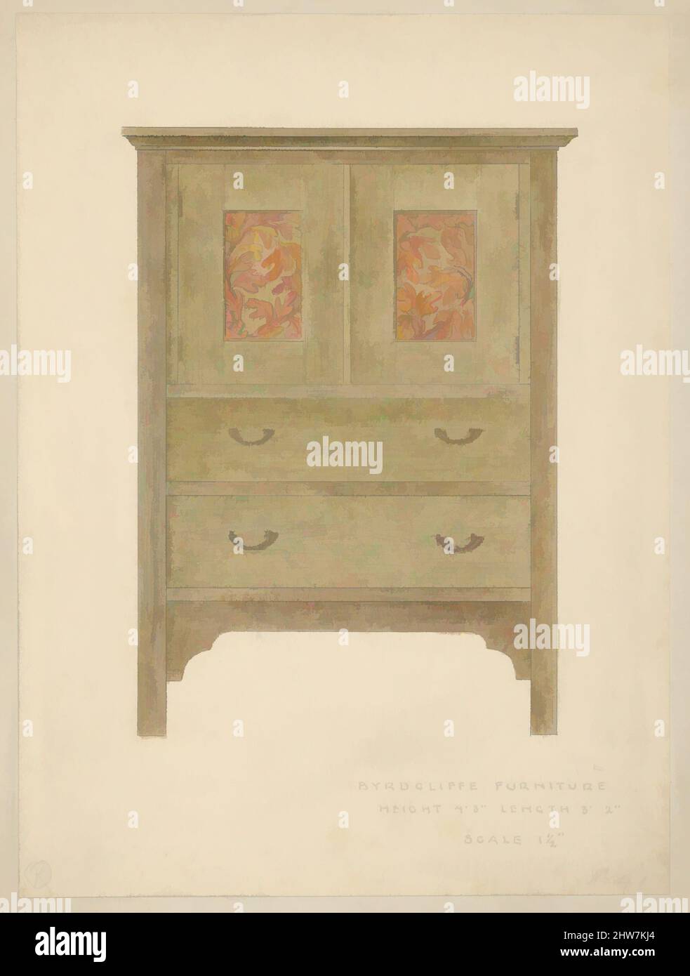 Art inspired by Sassafras Linen Press, 1904, Watercolor, colored pencil, and black ink, over graphite, sheet: 10 x 7 3/8 in. (25.4 x 18.8 cm), Byrdcliffe Arts and Crafts Colony (American, 1902–1915), attrib. to Ralph Radcliffe Whitehead (American (born England), Yorkshire 1854–1929, Classic works modernized by Artotop with a splash of modernity. Shapes, color and value, eye-catching visual impact on art. Emotions through freedom of artworks in a contemporary way. A timeless message pursuing a wildly creative new direction. Artists turning to the digital medium and creating the Artotop NFT Stock Photo