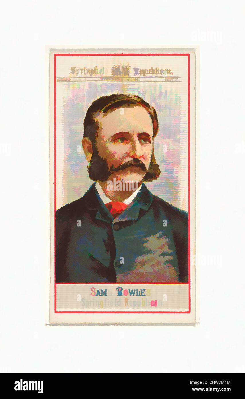 Art inspired by Samuel Bowles, Springfield Republican, from the American Editors series (N1) for Allen & Ginter Cigarettes Brands, 1887, Commercial color lithograph, Sheet: 2 3/4 x 1 1/2 in. (7 x 3.8 cm), Trade cards from the 'American Editors' series (N1), issued in 1887 in a series, Classic works modernized by Artotop with a splash of modernity. Shapes, color and value, eye-catching visual impact on art. Emotions through freedom of artworks in a contemporary way. A timeless message pursuing a wildly creative new direction. Artists turning to the digital medium and creating the Artotop NFT Stock Photo