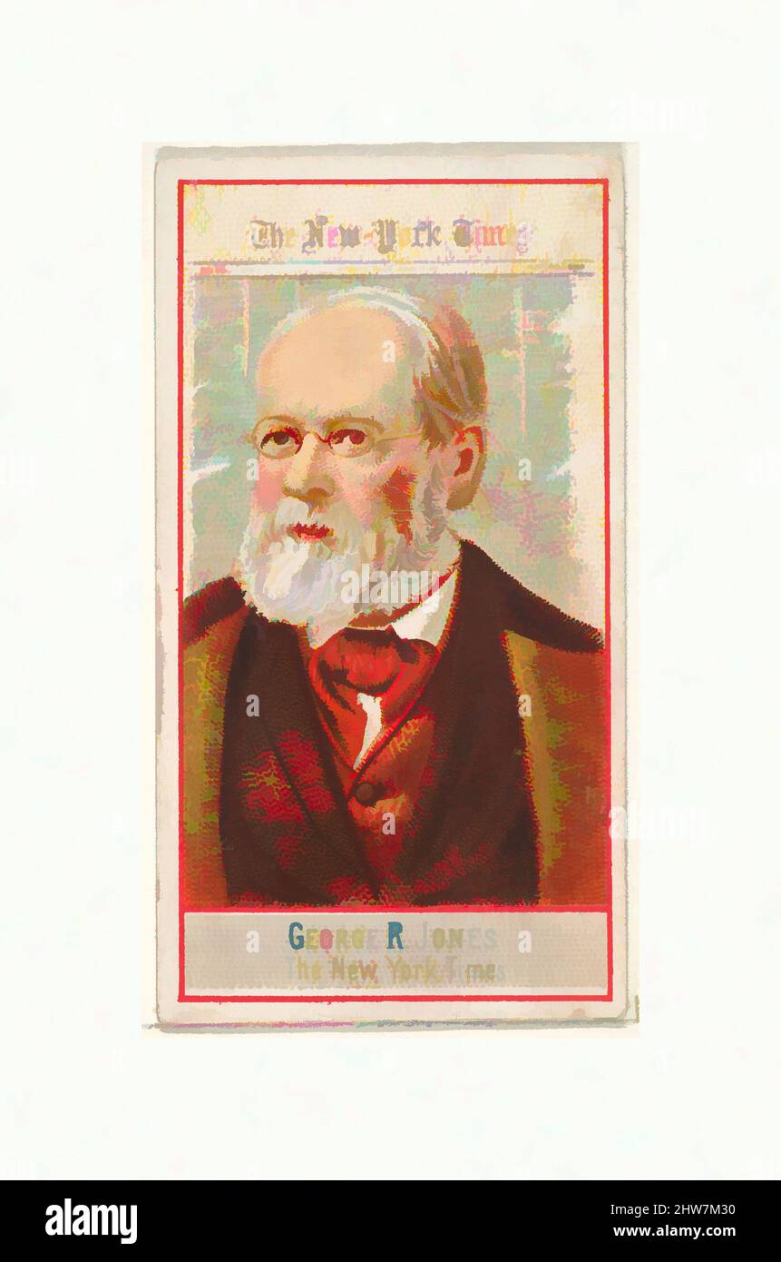 Art inspired by George R. Jones, The New York Times, from the American Editors series (N1) for Allen & Ginter Cigarettes Brands, 1887, Commercial color lithograph, Sheet: 2 3/4 x 1 1/2 in. (7 x 3.8 cm), Trade cards from the 'American Editors' series (N1), issued in 1887 in a series of, Classic works modernized by Artotop with a splash of modernity. Shapes, color and value, eye-catching visual impact on art. Emotions through freedom of artworks in a contemporary way. A timeless message pursuing a wildly creative new direction. Artists turning to the digital medium and creating the Artotop NFT Stock Photo