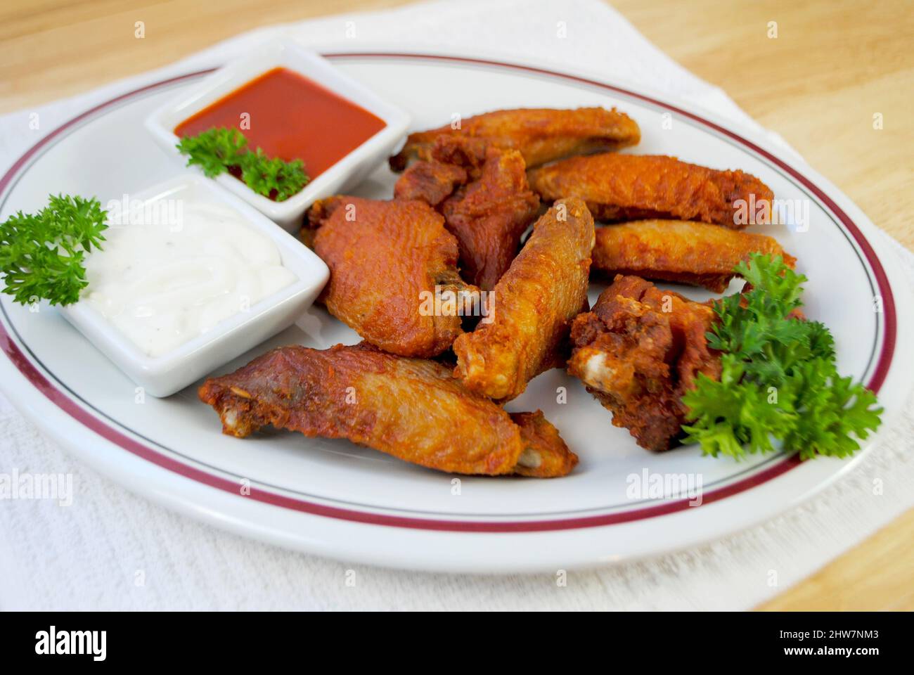 Spicy Deep Fried Buffalo Wings Served with Hot Sauce and Blue Cheese