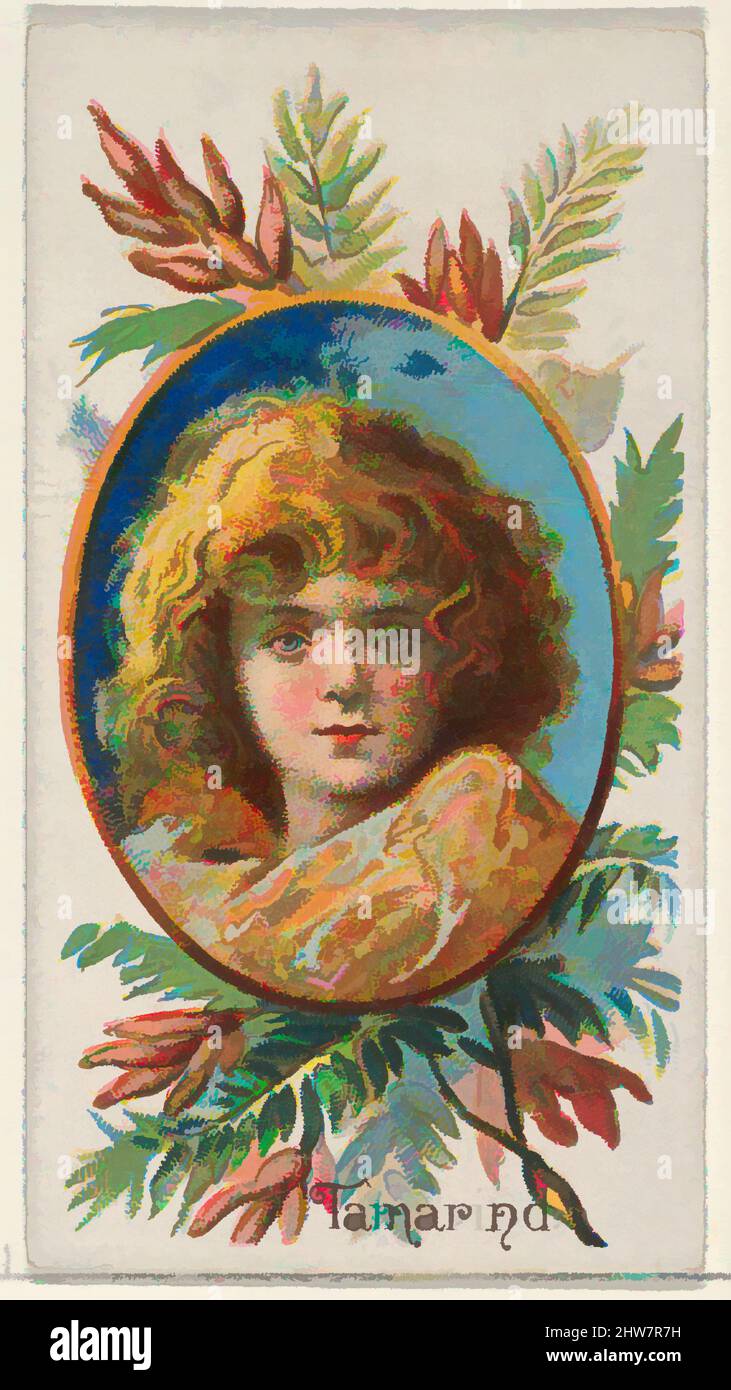 Art inspired by Tamarind, from the Fruits series (N12) for Allen & Ginter Cigarettes Brands, 1891, Commercial color lithograph, Sheet: 2 3/4 x 1 1/2 in. (7 x 3.8 cm), Trade cards from the 'Fruits' series (N12), issued in 1891 in a set of 50 cards to promote Allen & Ginter brand, Classic works modernized by Artotop with a splash of modernity. Shapes, color and value, eye-catching visual impact on art. Emotions through freedom of artworks in a contemporary way. A timeless message pursuing a wildly creative new direction. Artists turning to the digital medium and creating the Artotop NFT Stock Photo
