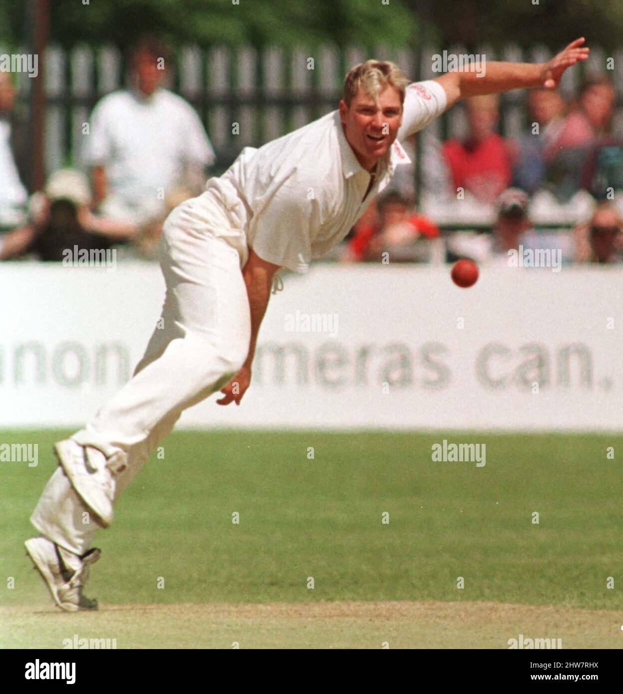 File photo dated 28-05-1997 of Australia's Shane Warne in action during the Tetley Bitter Challenge match against Gloucestershire in Bristol. Former Australia cricketer Shane Warne has died at the age of 52, his management company MPC Entertainment has announced in a statement. Issue date: Friday March 4, 2022. Stock Photo